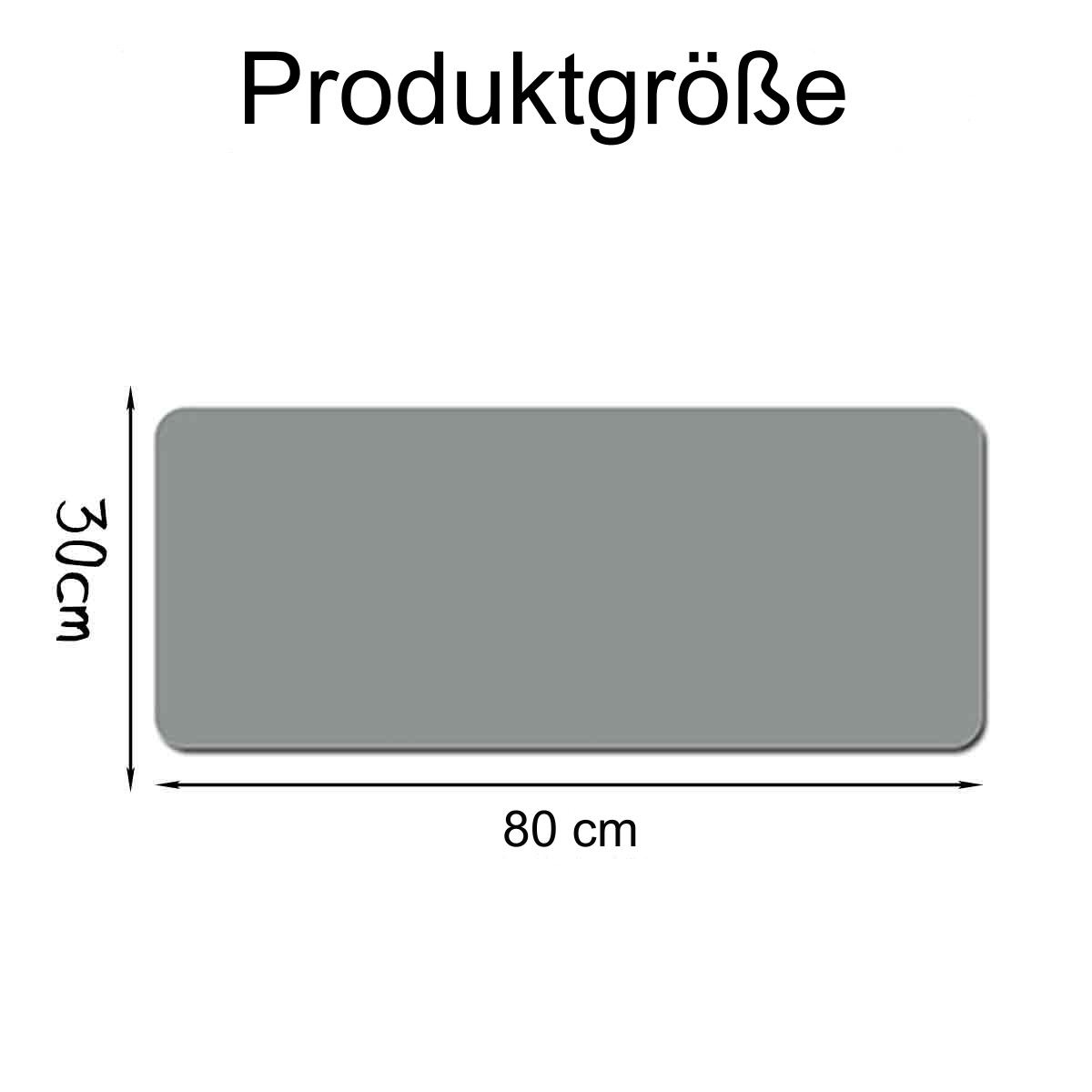 Ein graues Rechteck ist mit folgenden Abmessungen versehen: 30 cm Höhe, 80 cm Breite. Der Text "Produktgröße" steht oben.