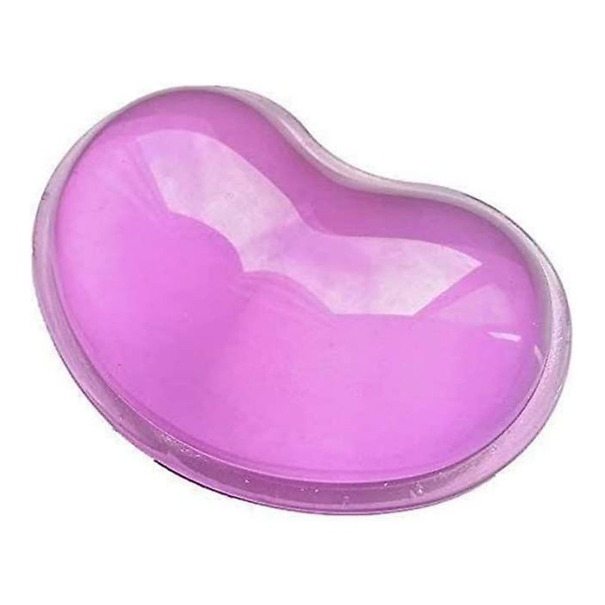 Ein herzförmiges, rosa Gel-Mauspad mit klarem Rand. Es liegt auf weißem Grund und reflektiert Licht.