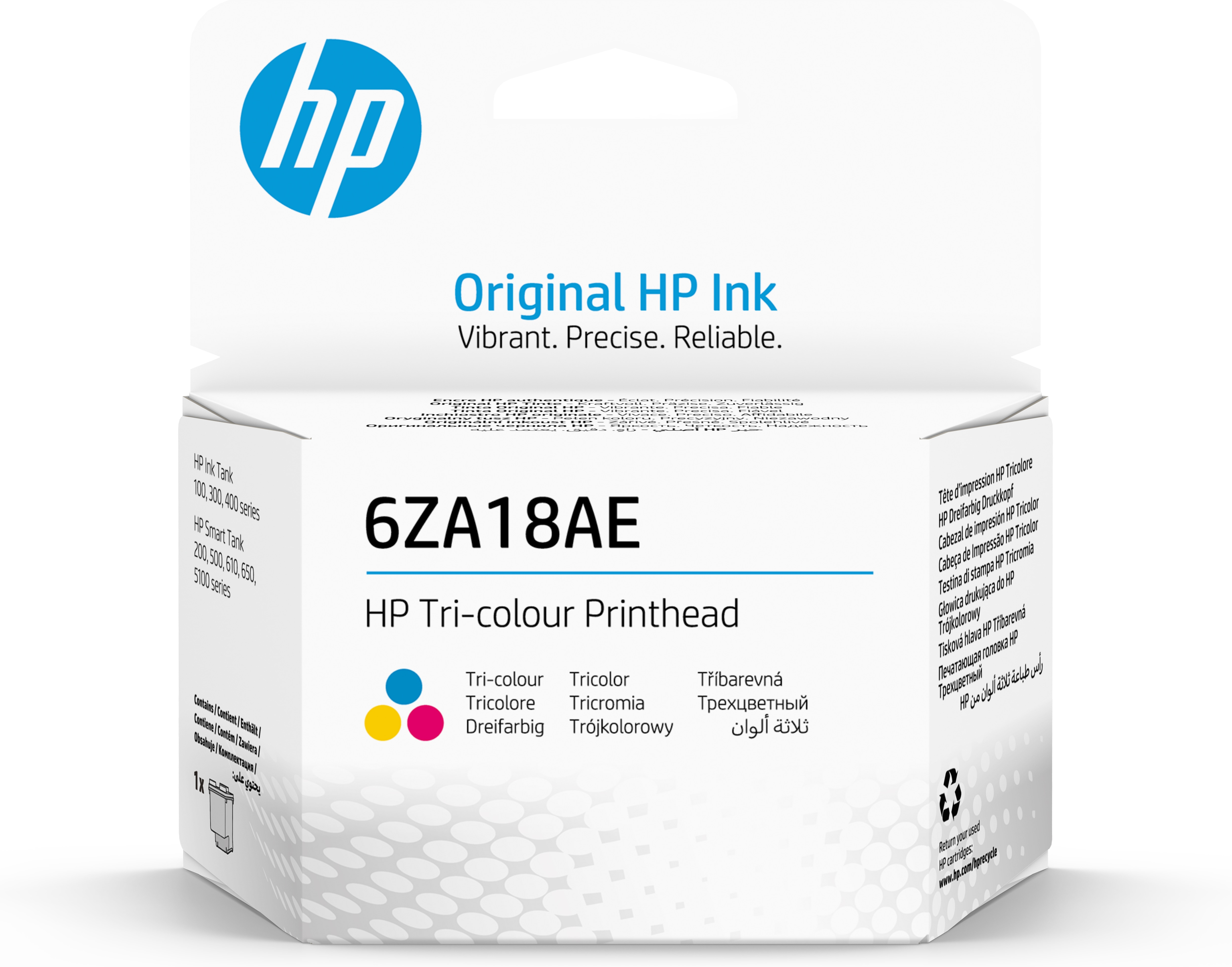 Eine HP-Tintenpatronenbox mit HP-Logo, Text 'Original HP Ink' und Produktdetails.