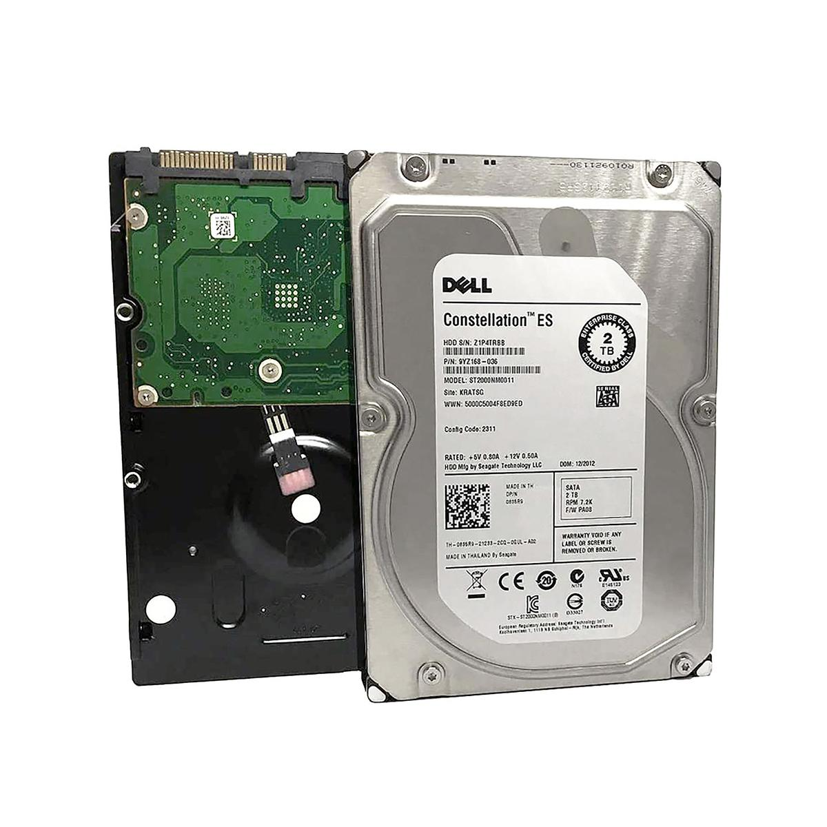 Un disco rigido Dell Constellation ES da 2TB è mostrato, con un circuito stampato verde a sinistra.