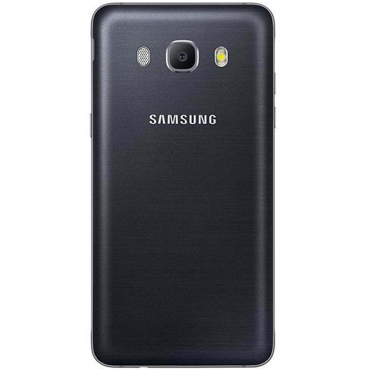 Rückseite eines schwarzen Samsung-Smartphones. Es hat eine Kamera, einen Blitz und das Samsung-Logo. Das Telefon ist rechteckig mit abgerundeten Ecken.