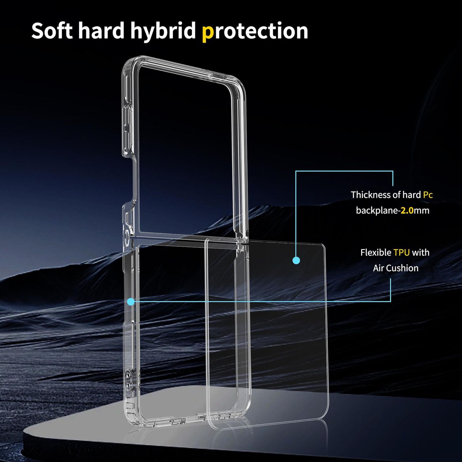 Funda transparente para teléfono con texto: Protección híbrida suave y dura. Características: panel trasero de PC duro (2,0 mm) y TPU flexible con cojín de aire.