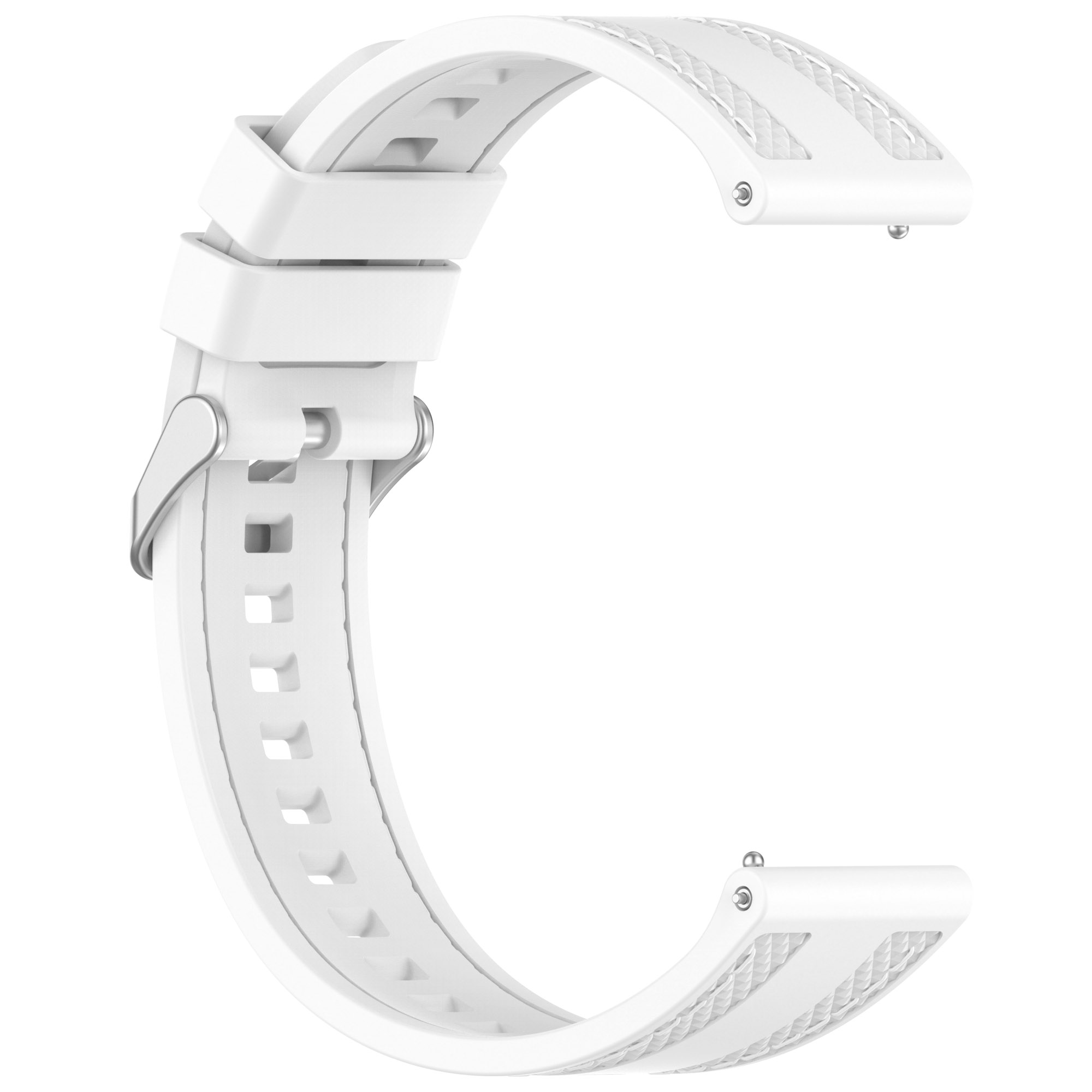 Weißes Armband in C-Form mit Metallschnalle und strukturiertem Design an den Enden.