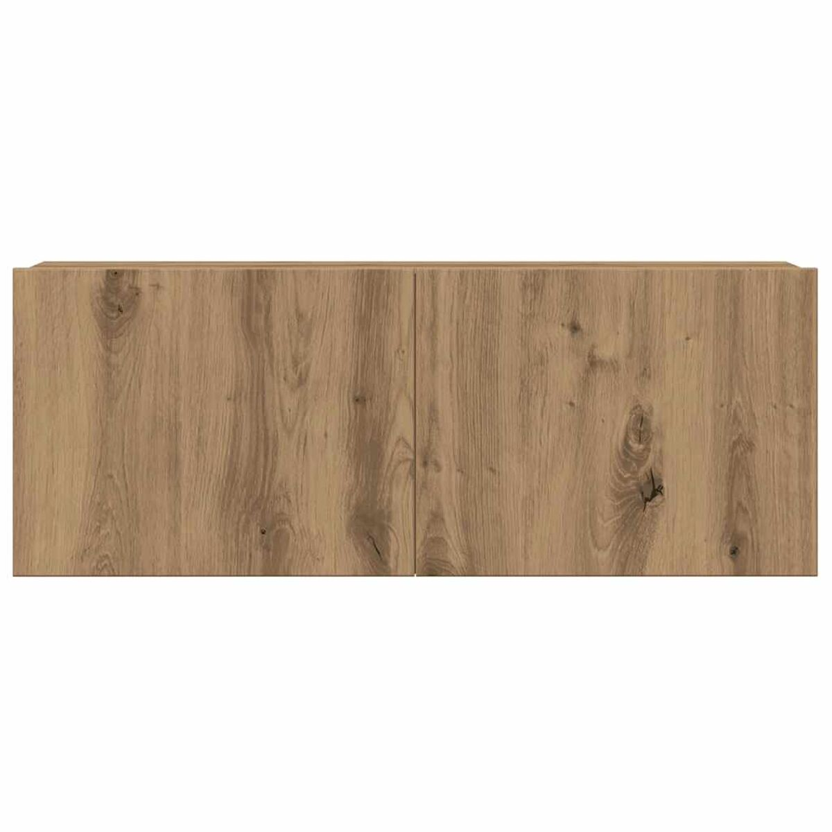 Ein Holzschrank mit zwei Türen. Das Holz hat ein natürliches Maserungsmuster und ist hellbraun.