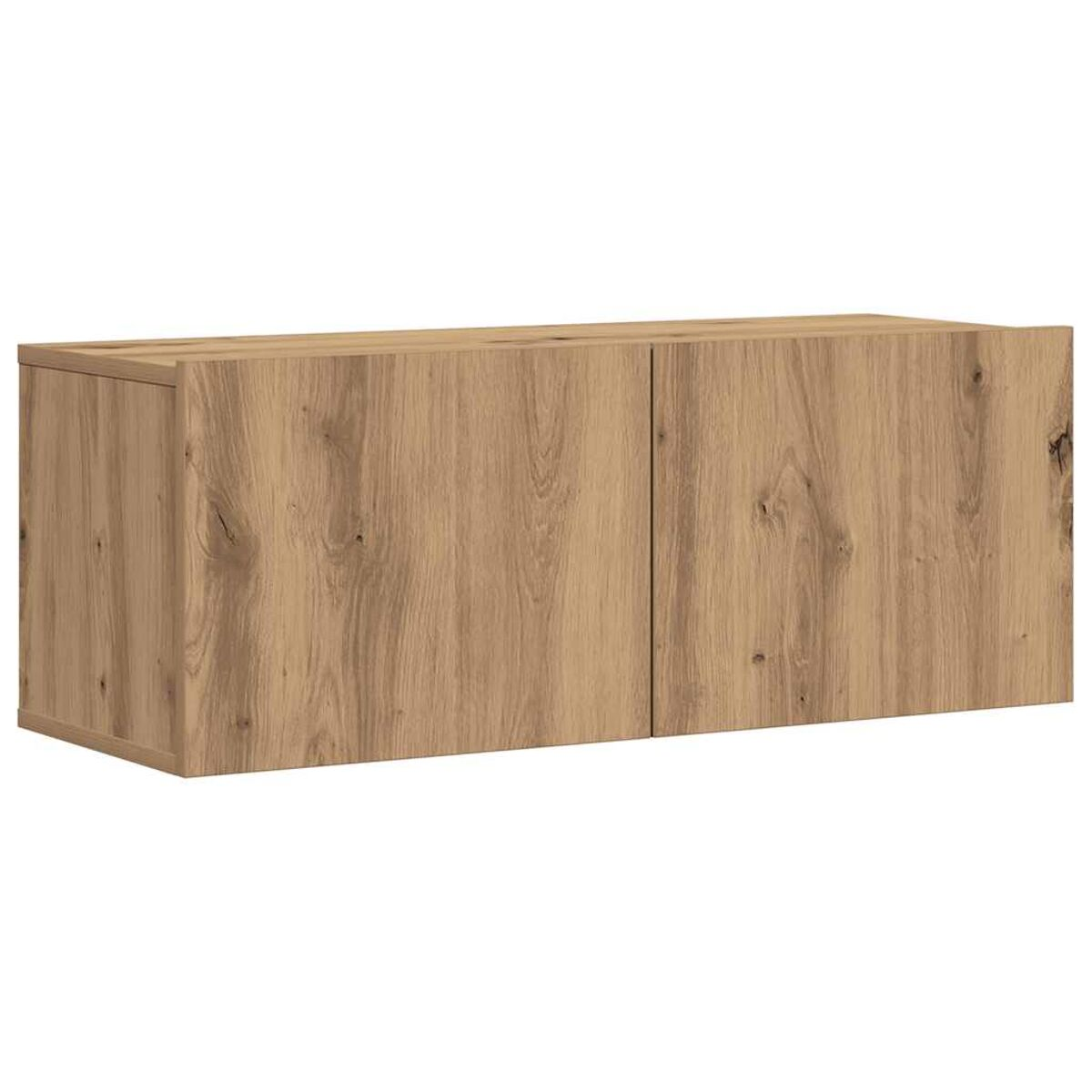 Ein Holzschrank mit zwei Türen. Das Holz hat eine natürliche Maserung und eine hellbraune Farbe.