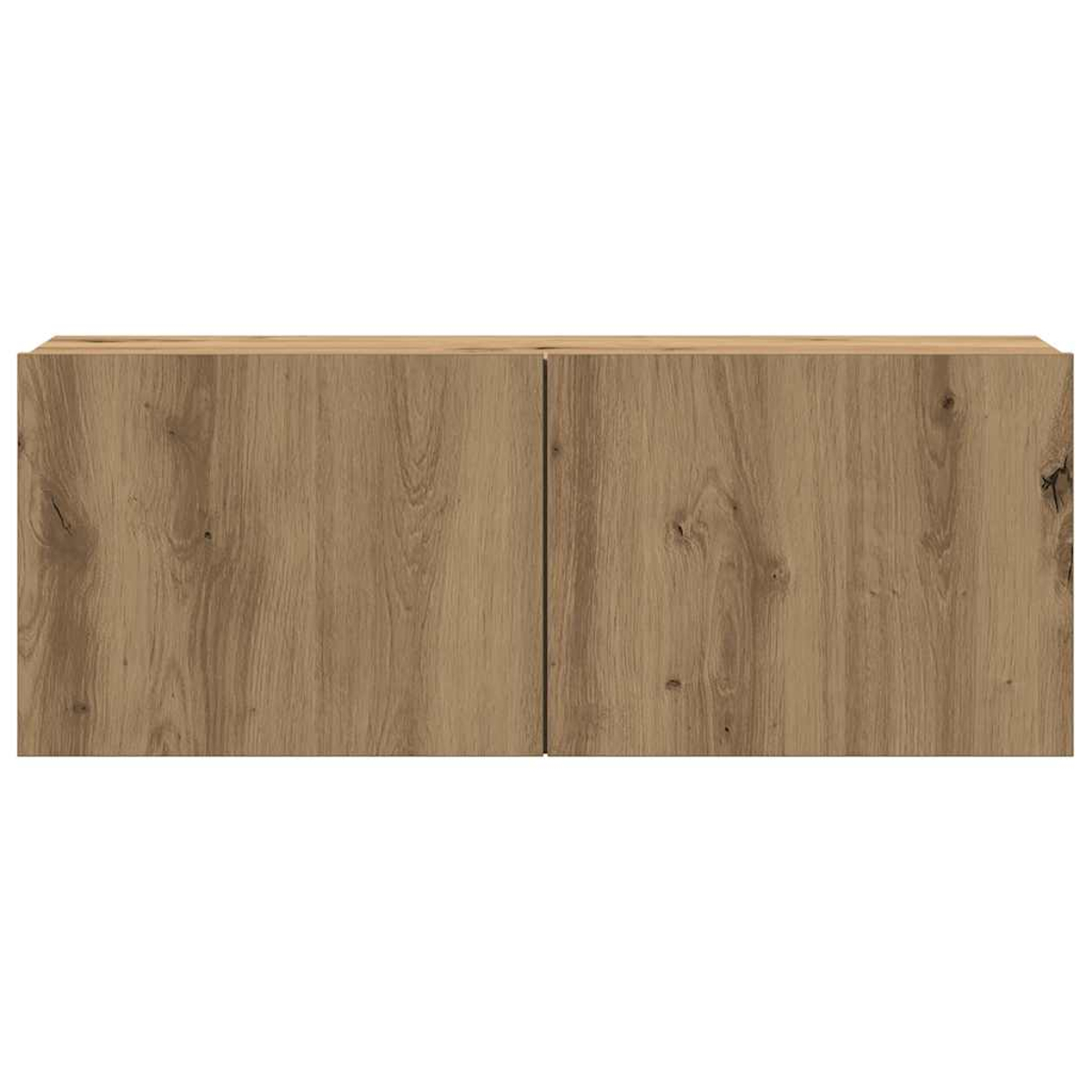 Ein Holzschrank mit zwei Türen. Das Holz hat eine natürliche Maserung und Astmuster. Der Hintergrund ist weiß.