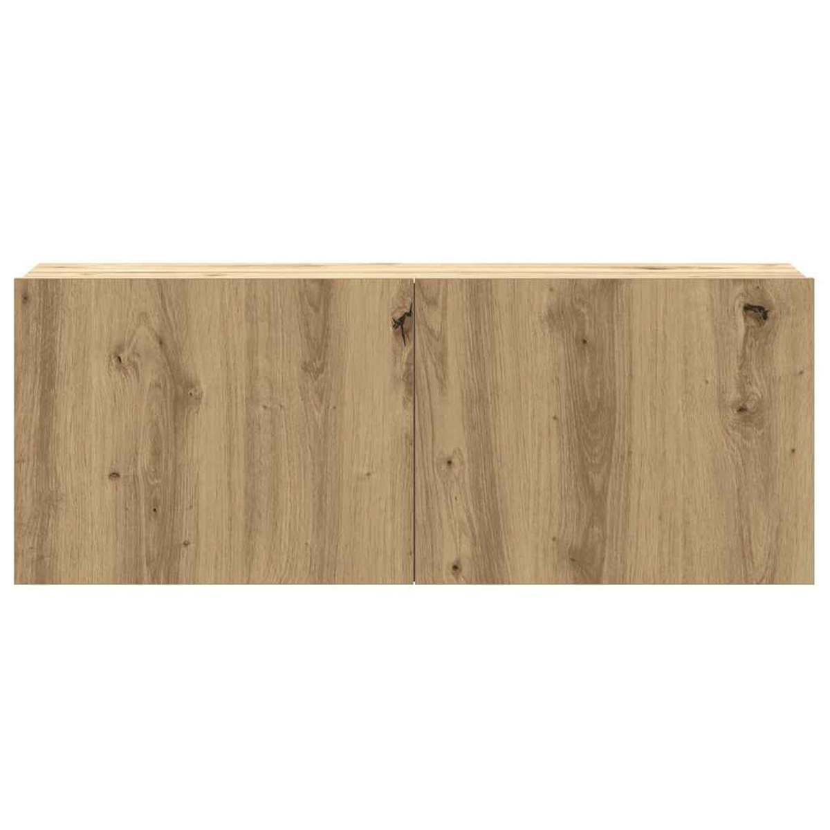 Holzschrank mit zwei Türen, hellbraune Farbe, sichtbare Holzmaserung und eine hellfarbige Oberseite.
