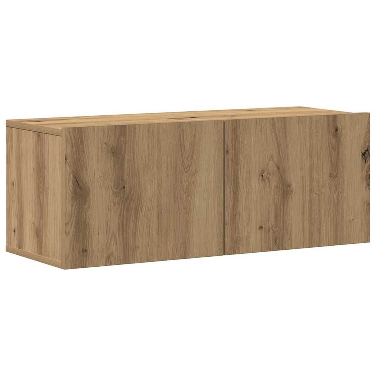 Ein Holzschrank mit zwei Türen. Der Schrank ist rechteckig und hat eine hellbraune Holzmaserung. Er steht vor einem weißen Hintergrund.
