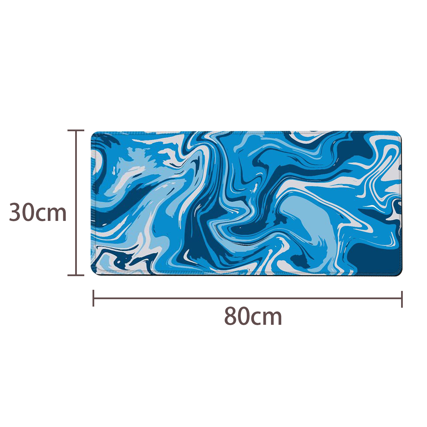 Rectangular blue marble pattern mouse pad. It is 80cm long and 30cm wide.