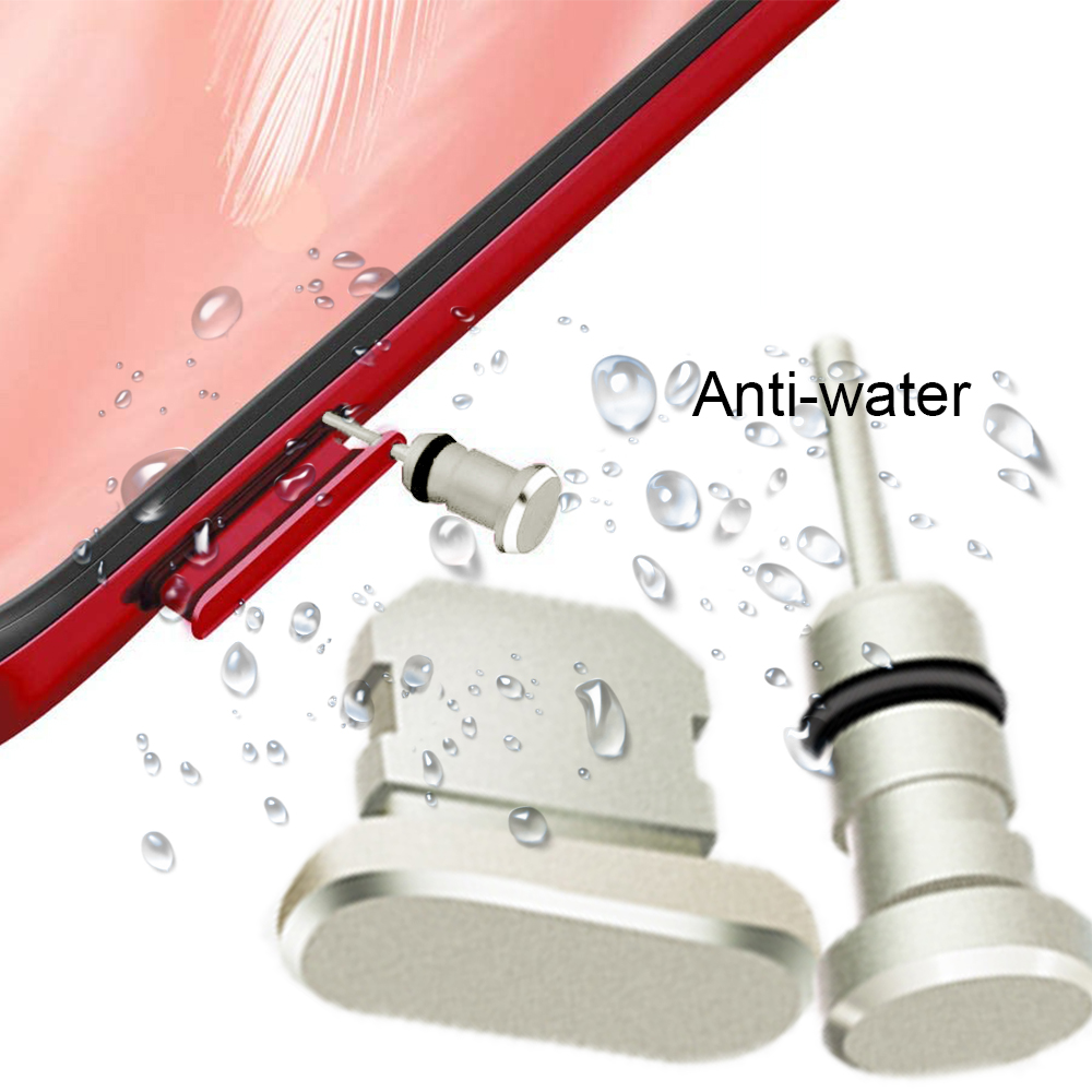 Das Bild zeigt Telefonkomponenten, einen roten Rahmen, Wassertropfen und Metallteile mit der Aufschrift 'Anti-Water'.