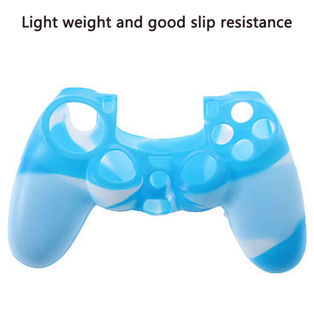 Eine blau-weiße Controller-Abdeckung wird gezeigt. Der Text oben lautet 'Leichtgewicht und gute Rutschfestigkeit'.