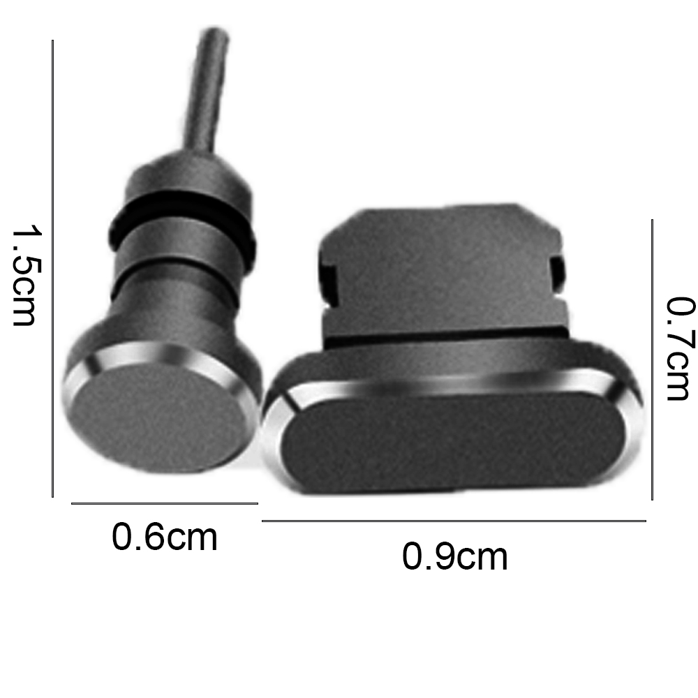 Zwei graue Metallteile, eines mit Schaft, das andere rechteckig. Abmessungen in cm: 1,5, 0,6, 0,9 und 0,7.