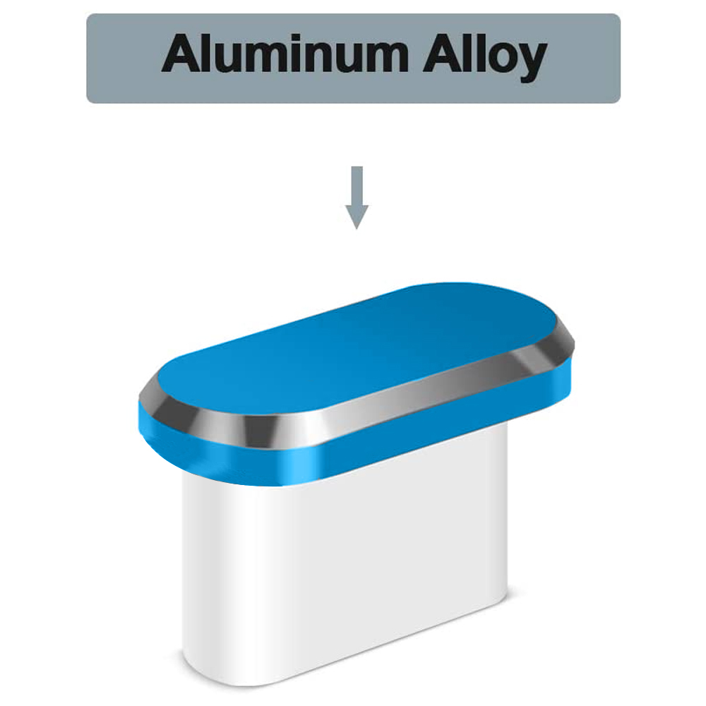 Ein Aluminiumlegierungsstecker. Er hat eine blaue Oberseite mit silbernem Rand und eine weiße Basis. Das Wort "Aluminum Alloy" steht oben.