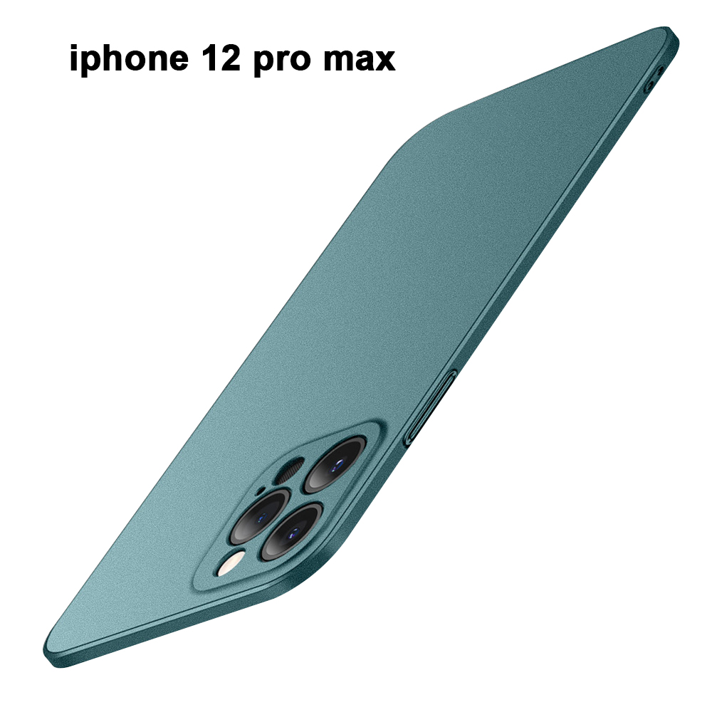 Eine teal iPhone 12 Pro Max Hülle, Ansicht von der Seite. Die Kameraanordnung des Telefons ist sichtbar. Der Hintergrund ist weiß.
