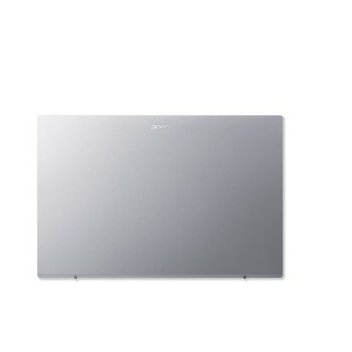 Un portátil plateado, cerrado, sobre un fondo blanco. El logotipo de Acer es visible en la parte superior. Los bordes del portátil son limpios y definidos.