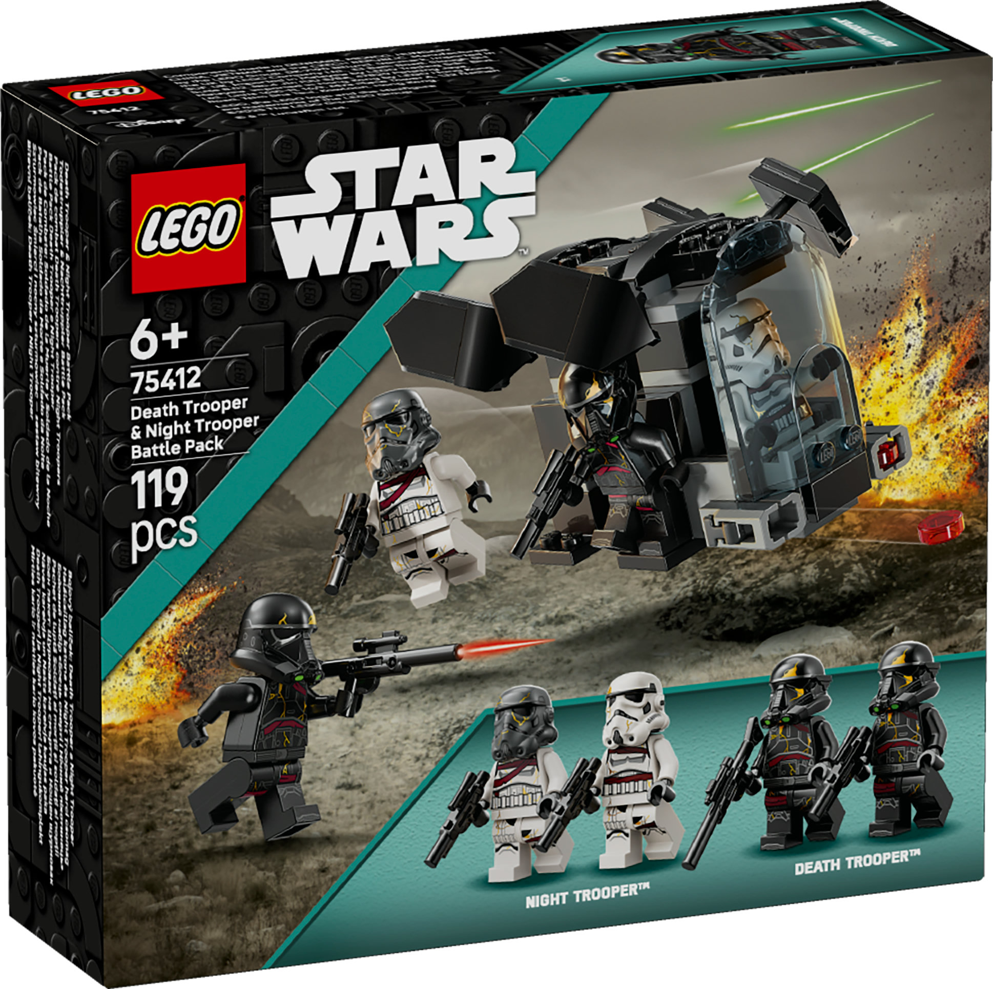 Death Trooper'lar ve Night Trooper'lar ile bir Lego Star Wars set kutusu ve bir araç. Kutu, setin içeriğini gösteriyor.