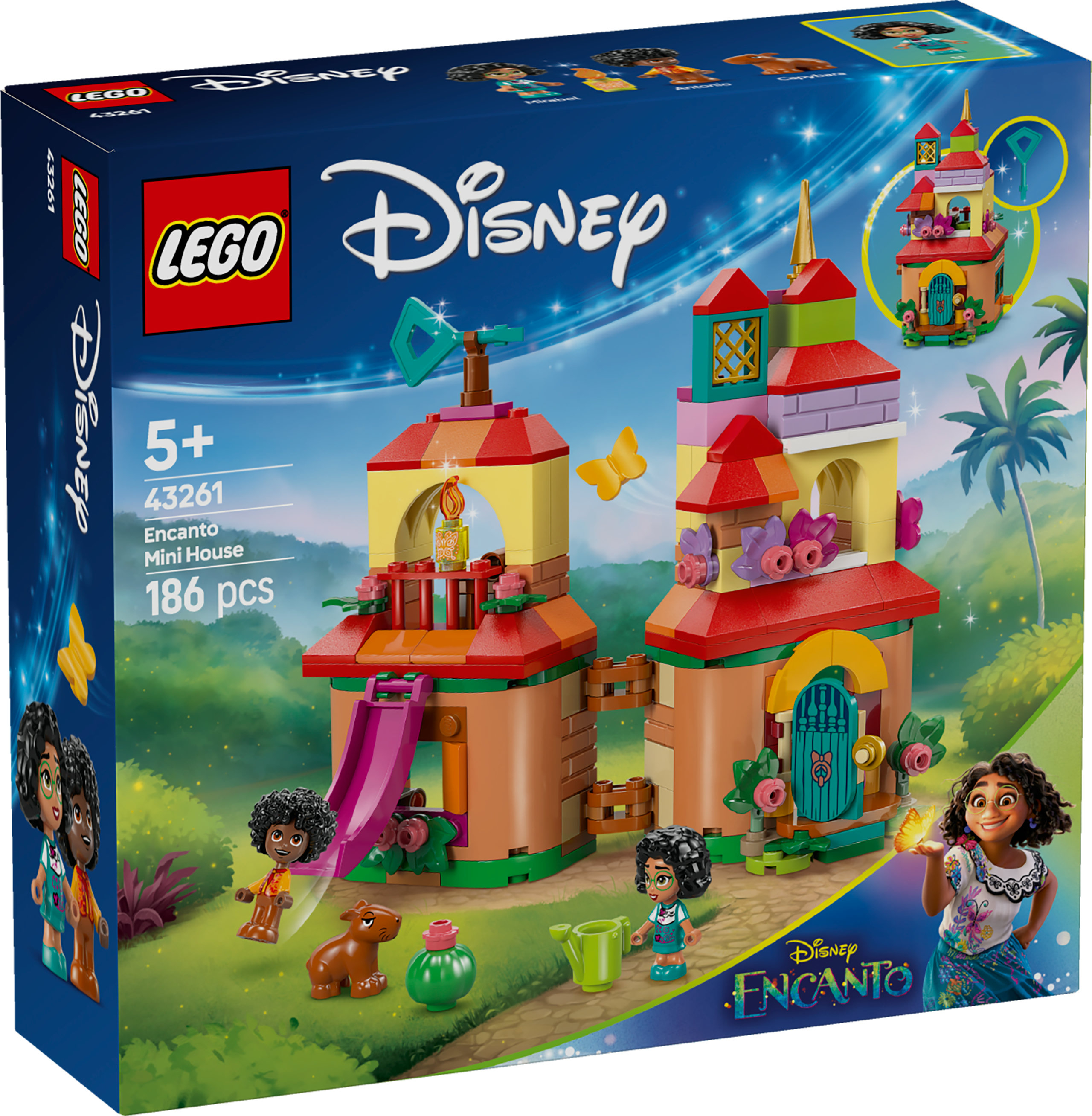 Pudełko LEGO Disney Encanto Mini House. Pokazuje dom Lego z postaciami i logo Encanto.