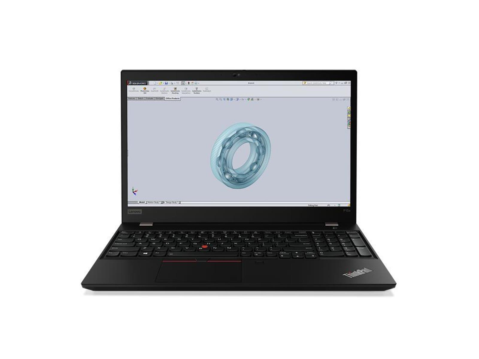 Schwarzer Lenovo-Laptop mit 3D-Modell eines Kugellagers. Der Bildschirm zeigt eine CAD-Software-Oberfläche.