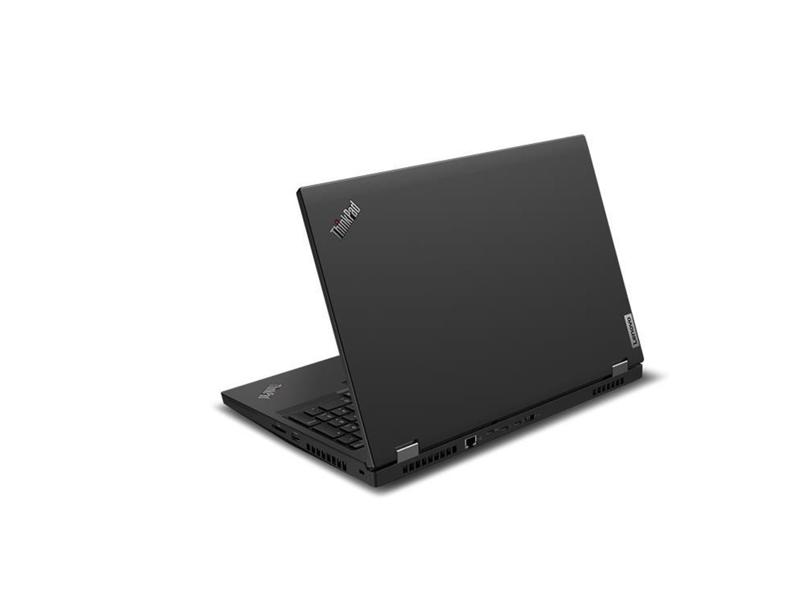 Schwarzer ThinkPad-Laptop, leicht geöffnet. ThinkPad-Logo auf dem Deckel, Lenovo unten rechts.