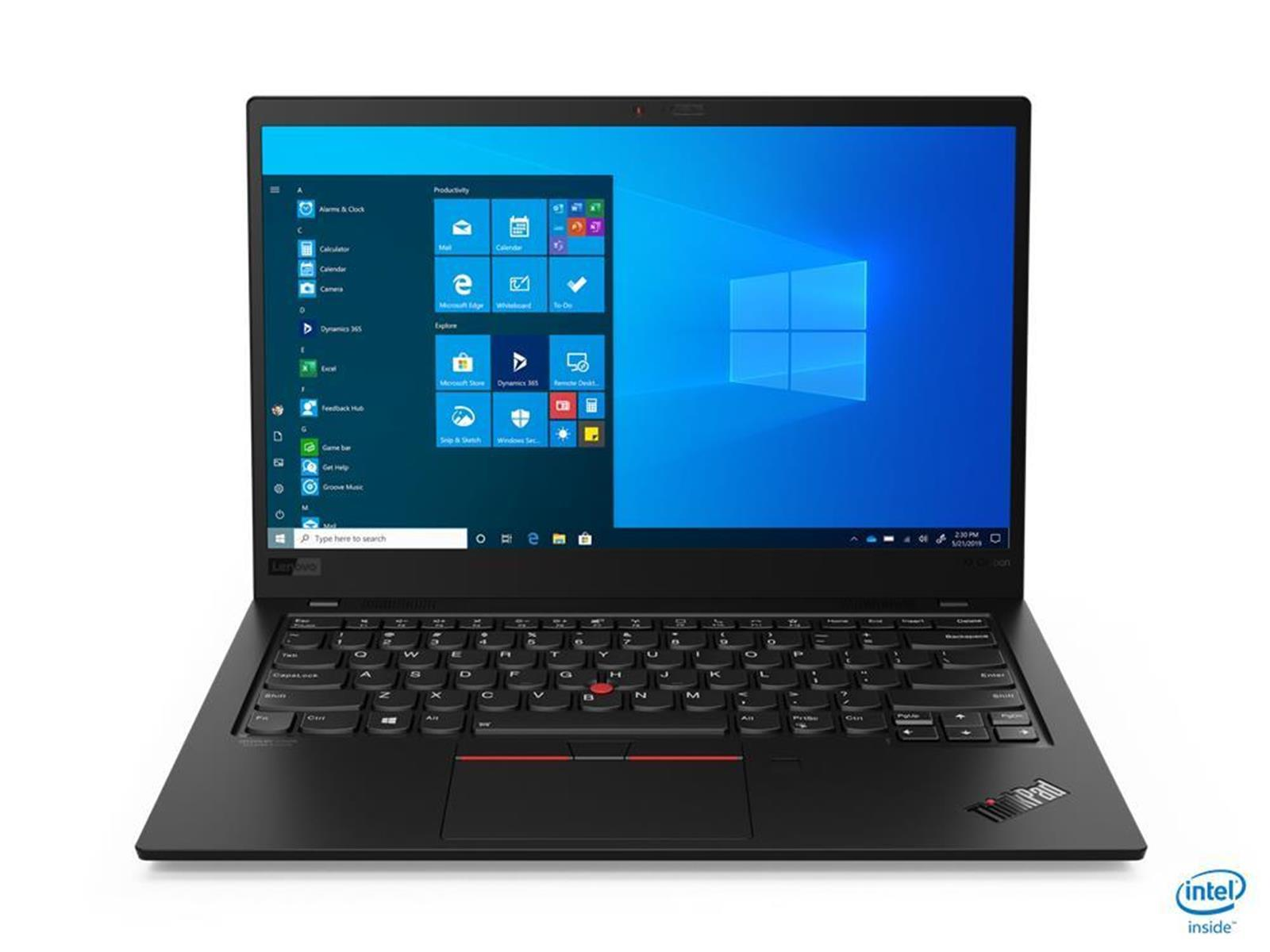 Schwarzer Laptop mit Windows-Oberfläche. Tastatur sichtbar, Trackpad darunter. Intel Inside Logo unten rechts.