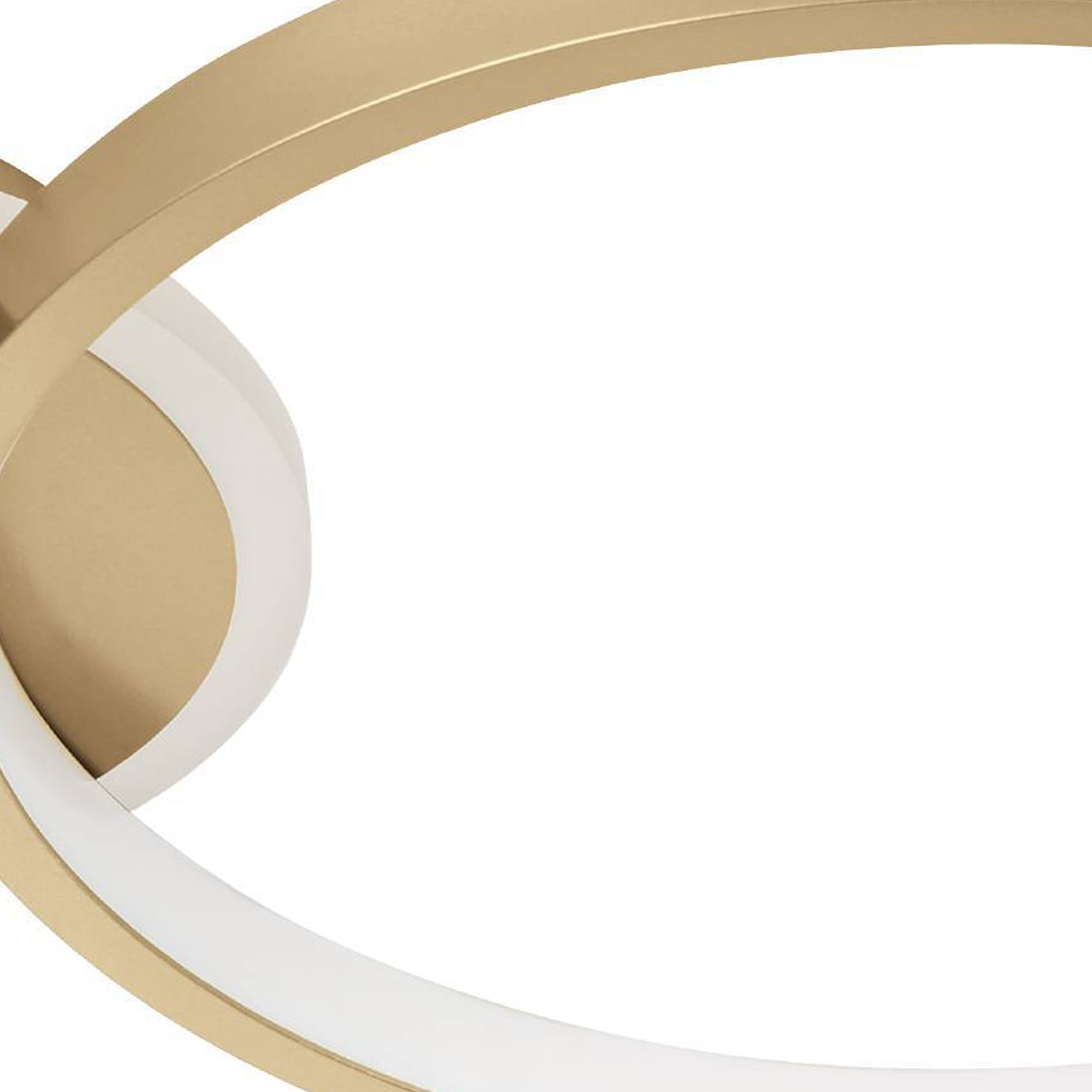 Nahaufnahme eines goldenen, geschwungenen Designs mit einem weißen Innenteil. Es scheint Teil einer größeren Struktur zu sein.