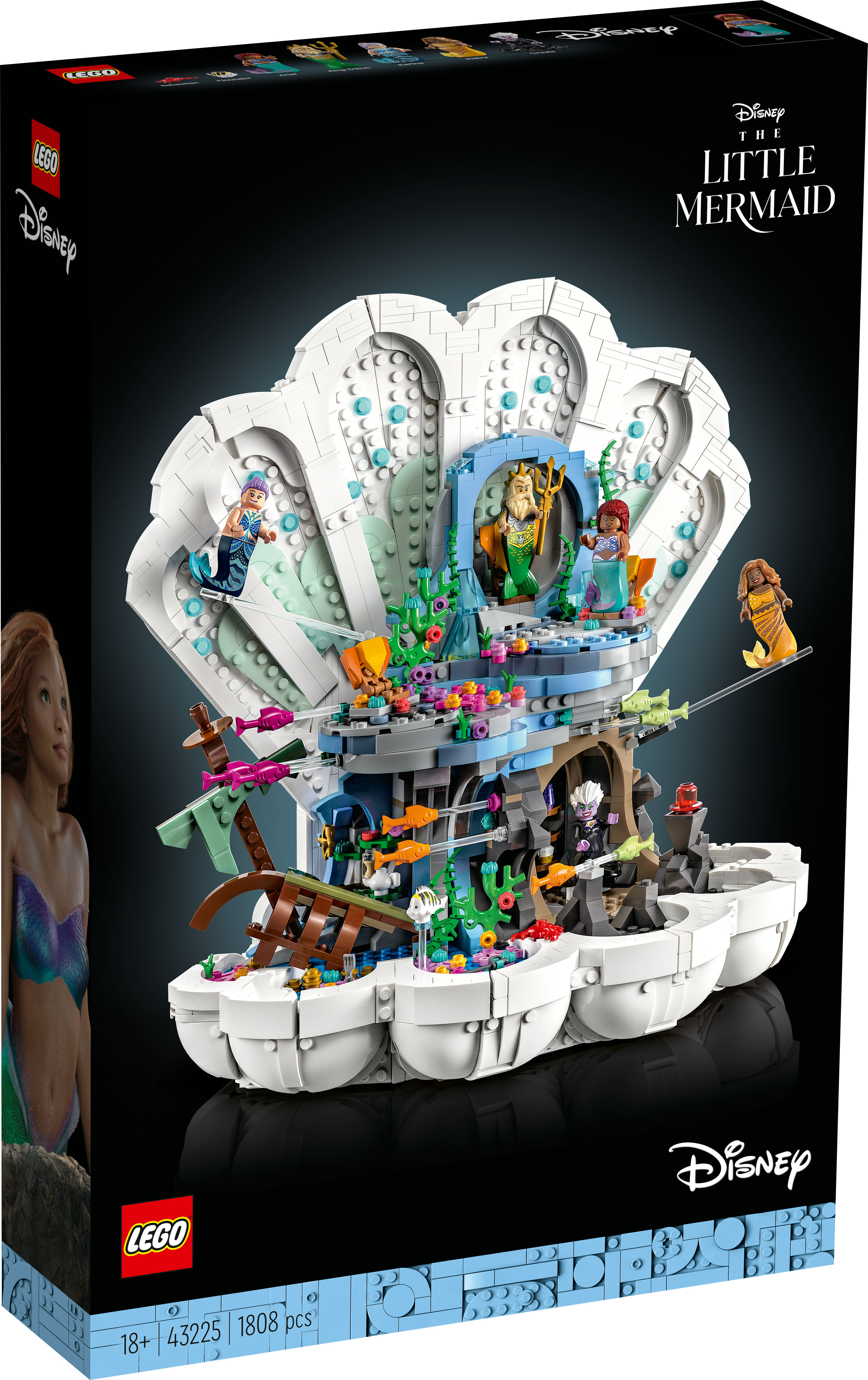 Lego doos met de Kleine Zeemeermin set, een schelpstructuur met personages en zeemeerminnen.