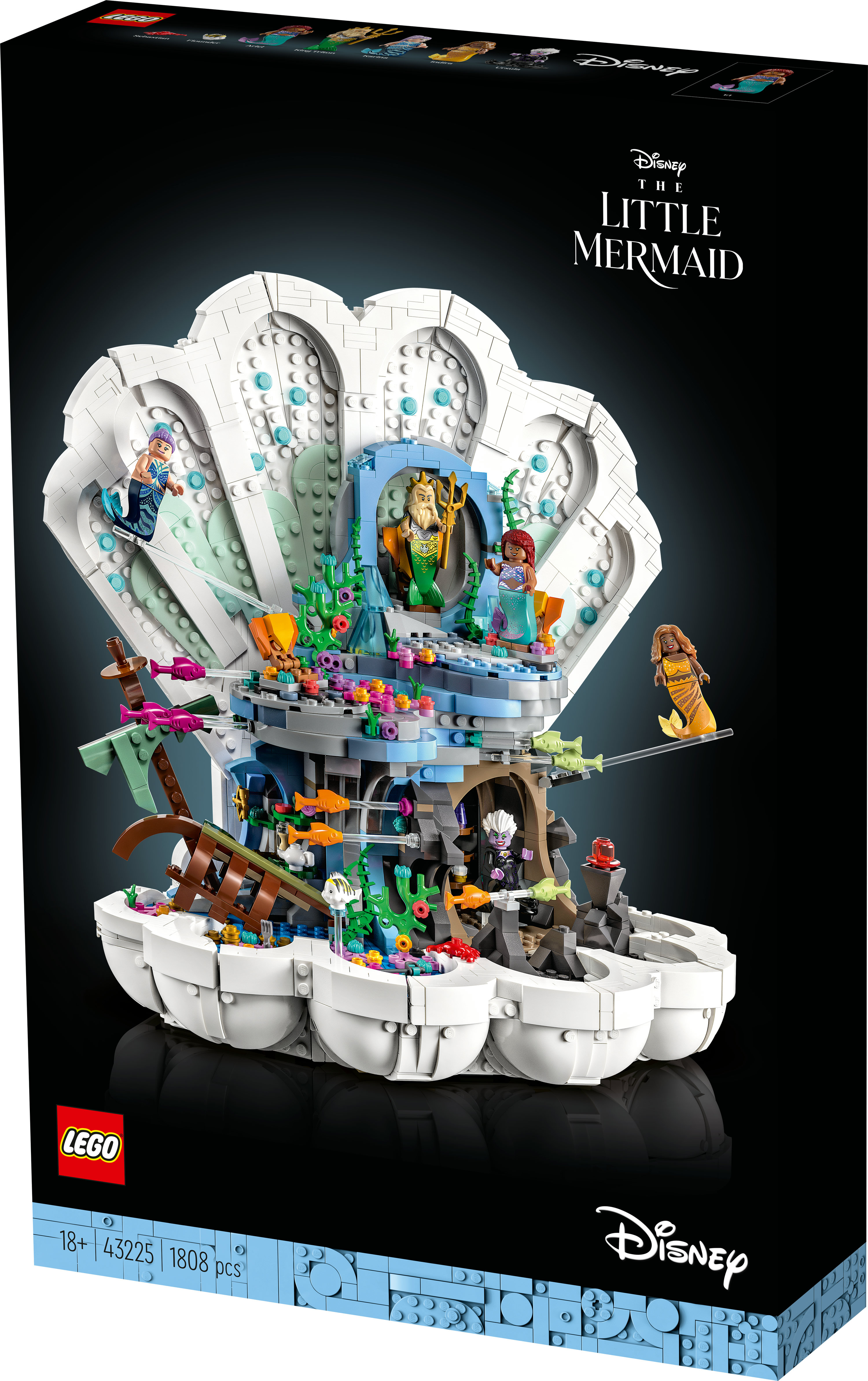 Lego doos van de Kleine Zeemeermin set, een schelpstructuur met personages en zeemeerminnen.