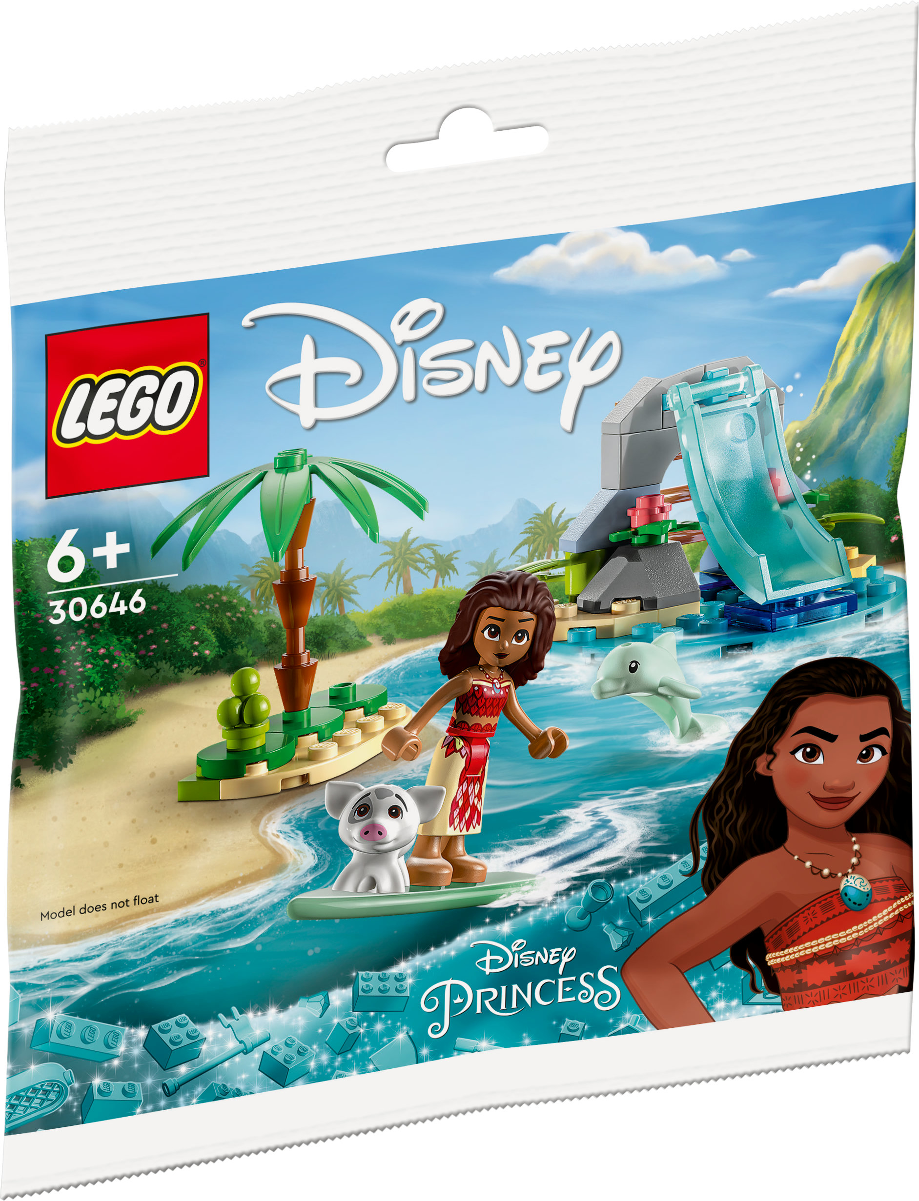 Lego Disney Princess-Set mit Moana, einem Schwein und einer Rutsche mit einem Delphin.