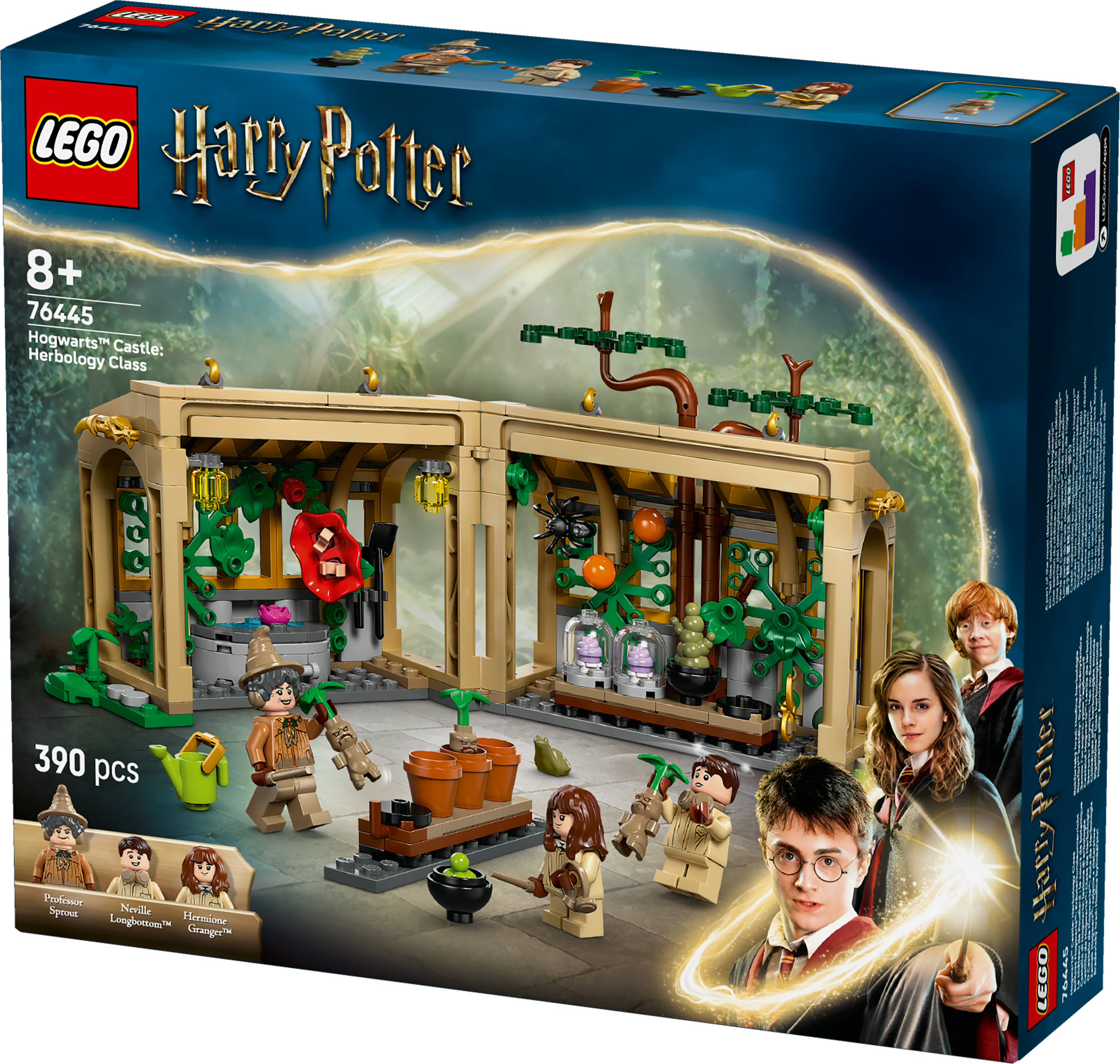 Una caja de Lego con Harry Potter y Hogwarts. La escena incluye el edificio, los personajes y el logo de Lego.