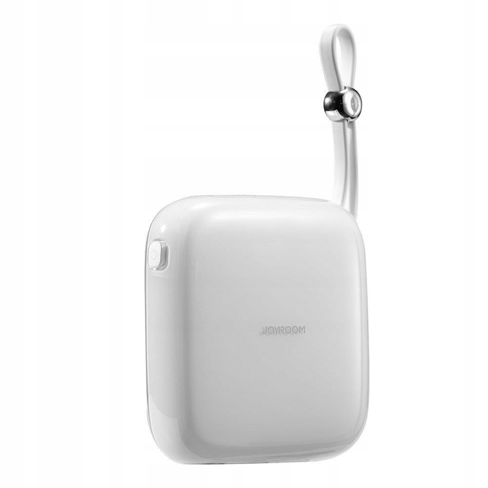 Weiße Powerbank mit Schlaufe. Draufsicht.
