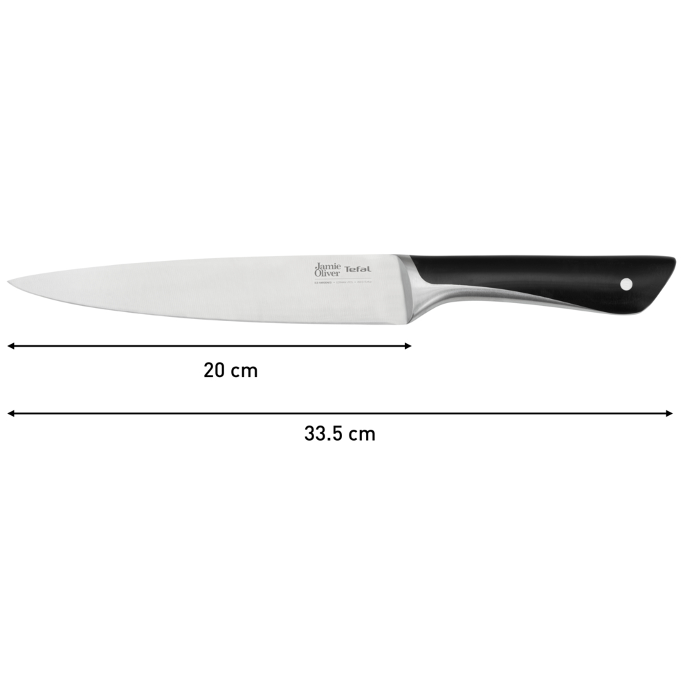 Ein Jamie Oliver by Tefal Kochmesser mit einer 20 cm Klinge und 33,5 cm Gesamtlänge.