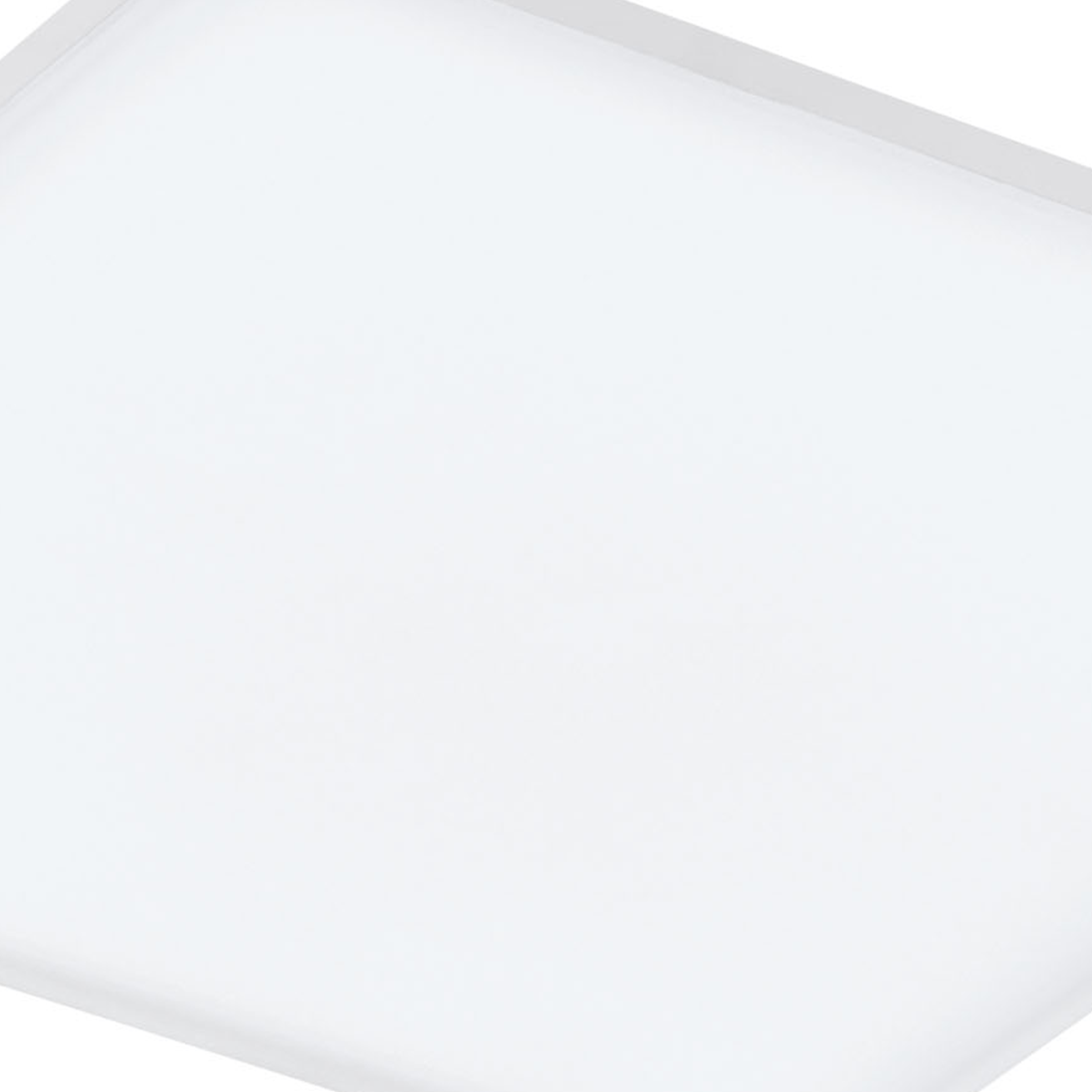 Un pannello luminoso bianco, di forma quadrata, con una superficie luminosa e uniformemente illuminata, visto da un'angolazione.