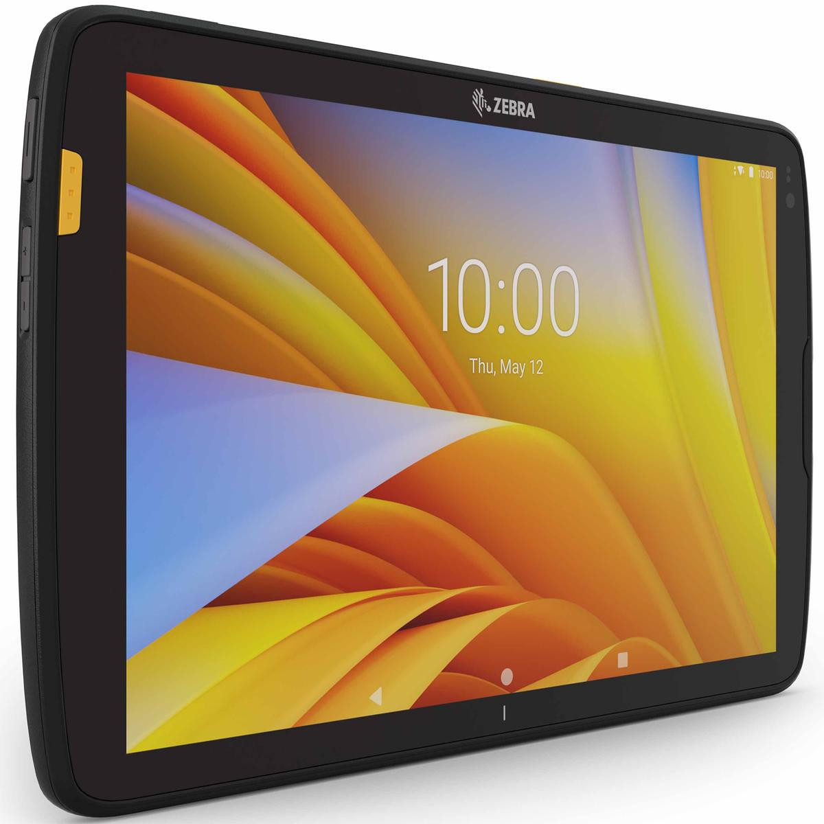 L'immagine mostra un tablet Zebra ET40. Lo schermo visualizza una grafica colorata e l'ora 10:00.