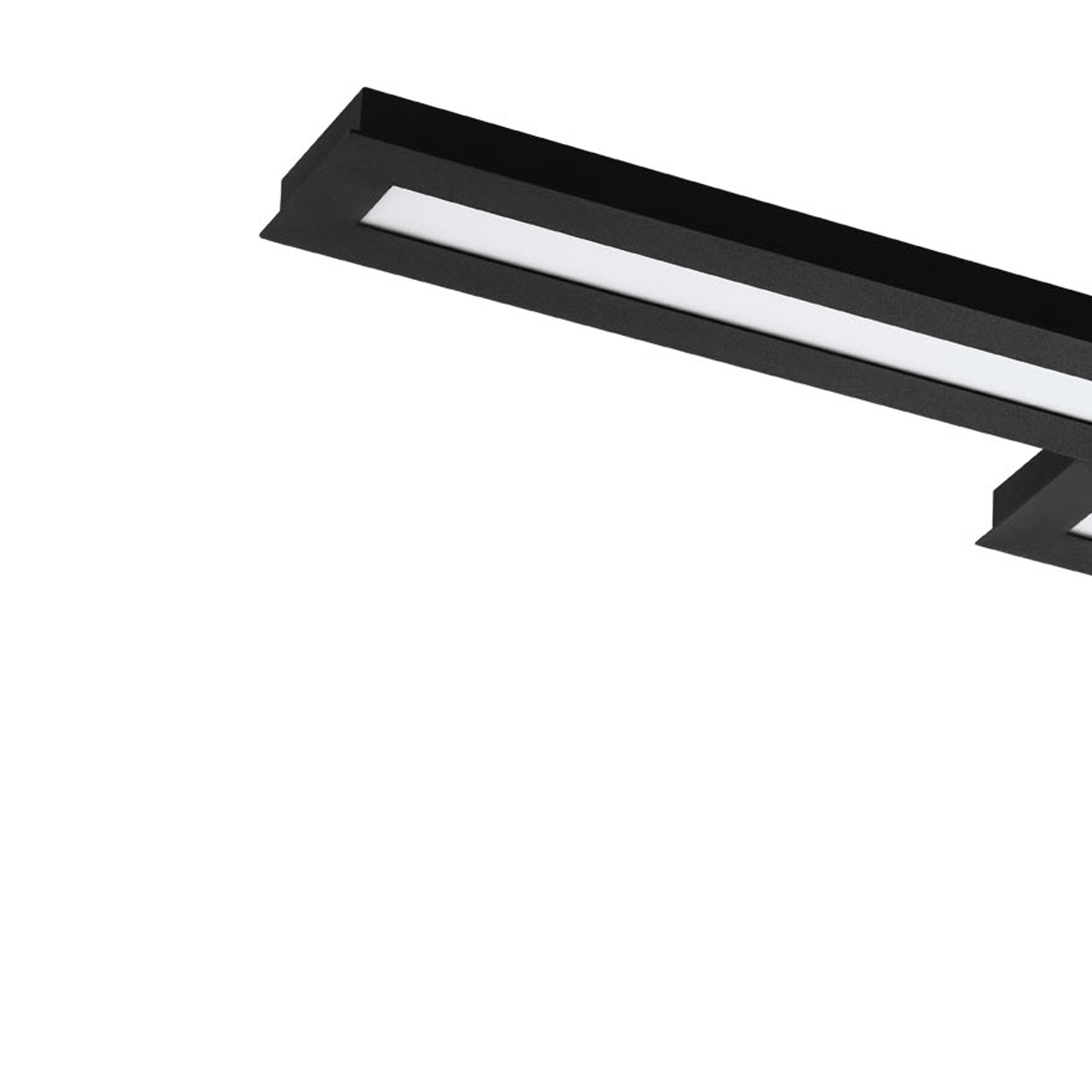 Se muestra una lámpara de techo LED lineal negra contra un fondo blanco, que ofrece un diseño moderno y minimalista.