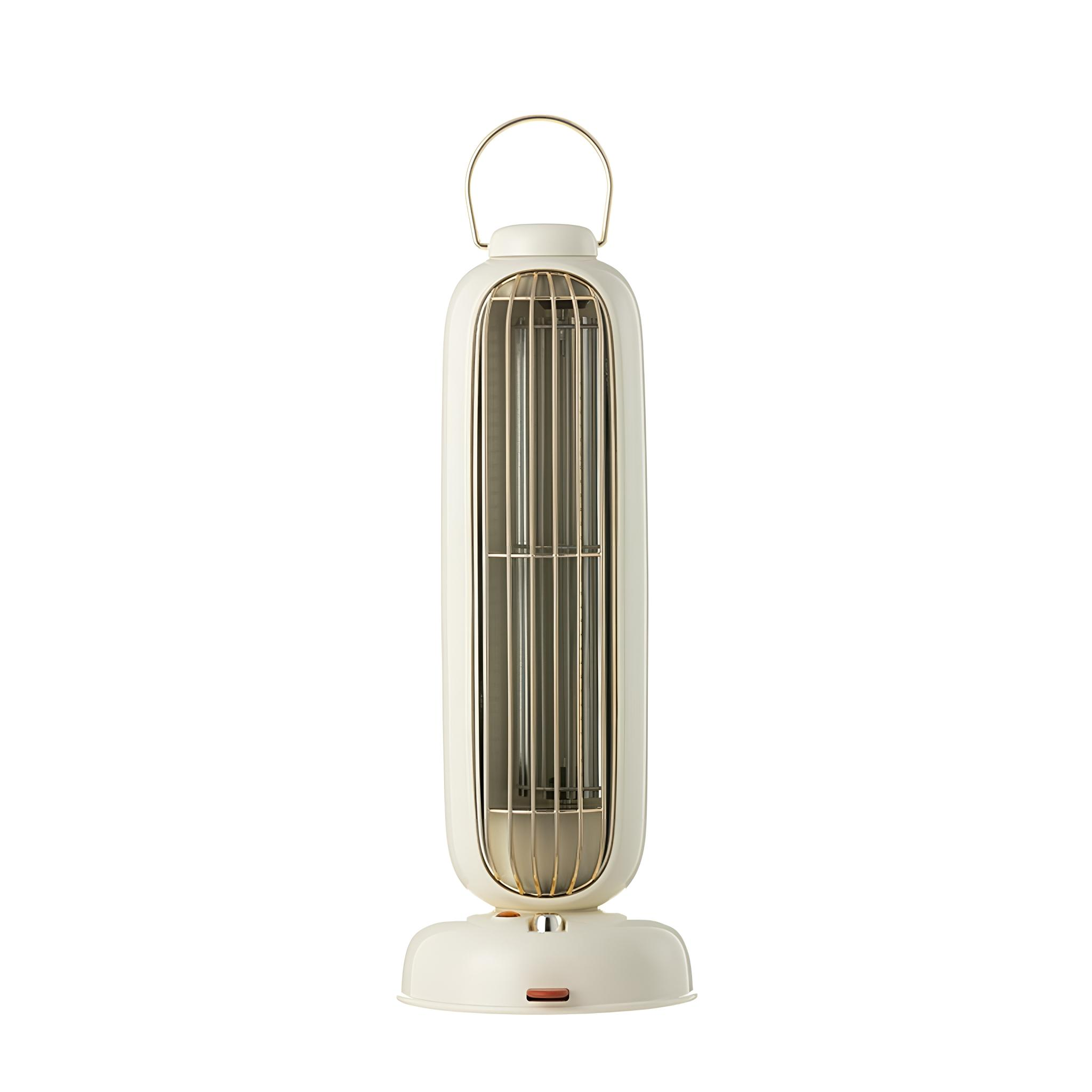 Eine weiße und goldene Heizung im Retro-Stil mit Griff und Sockel.