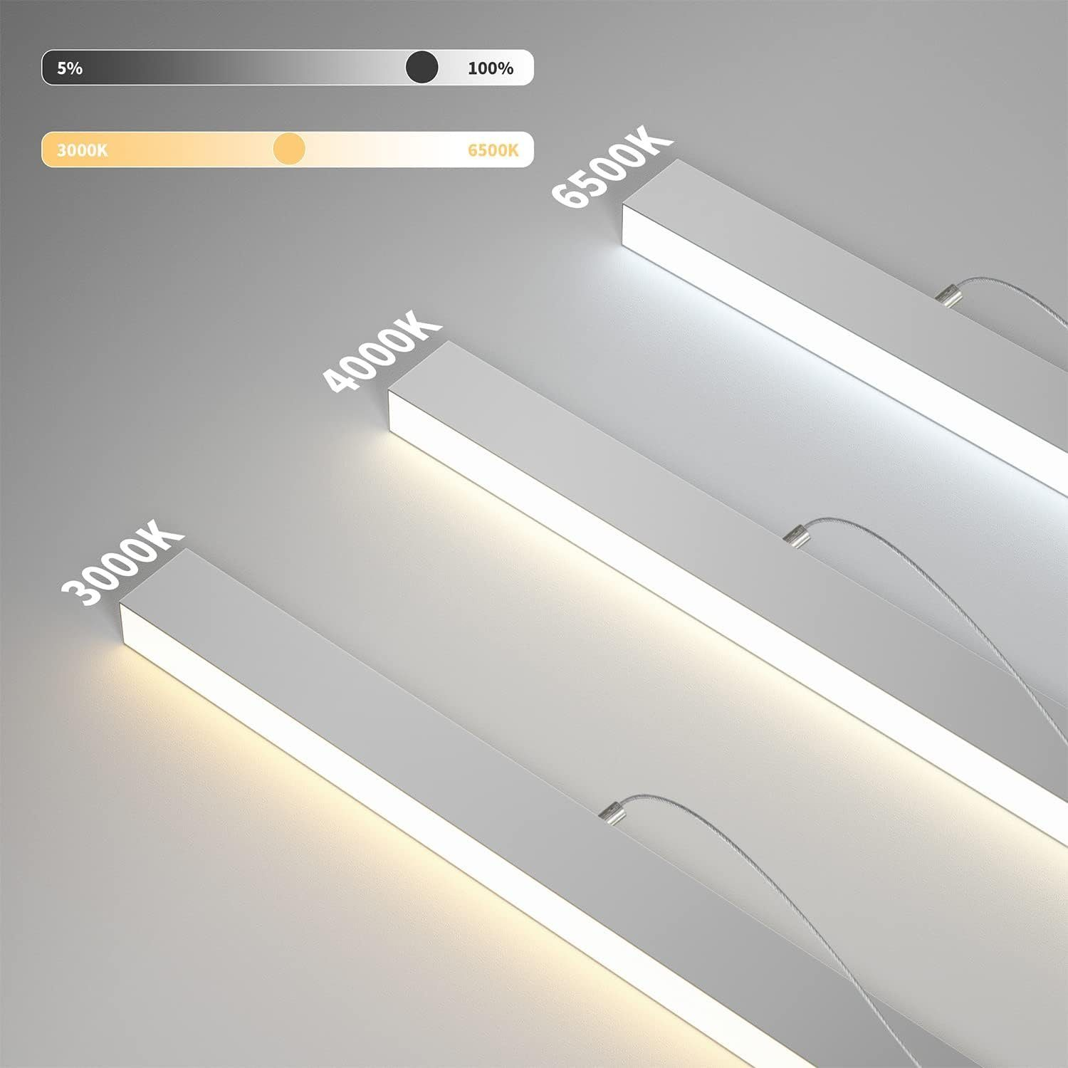 Lampade a sospensione lineari con diverse temperature di colore. 3000K, 4000K e 6500K.