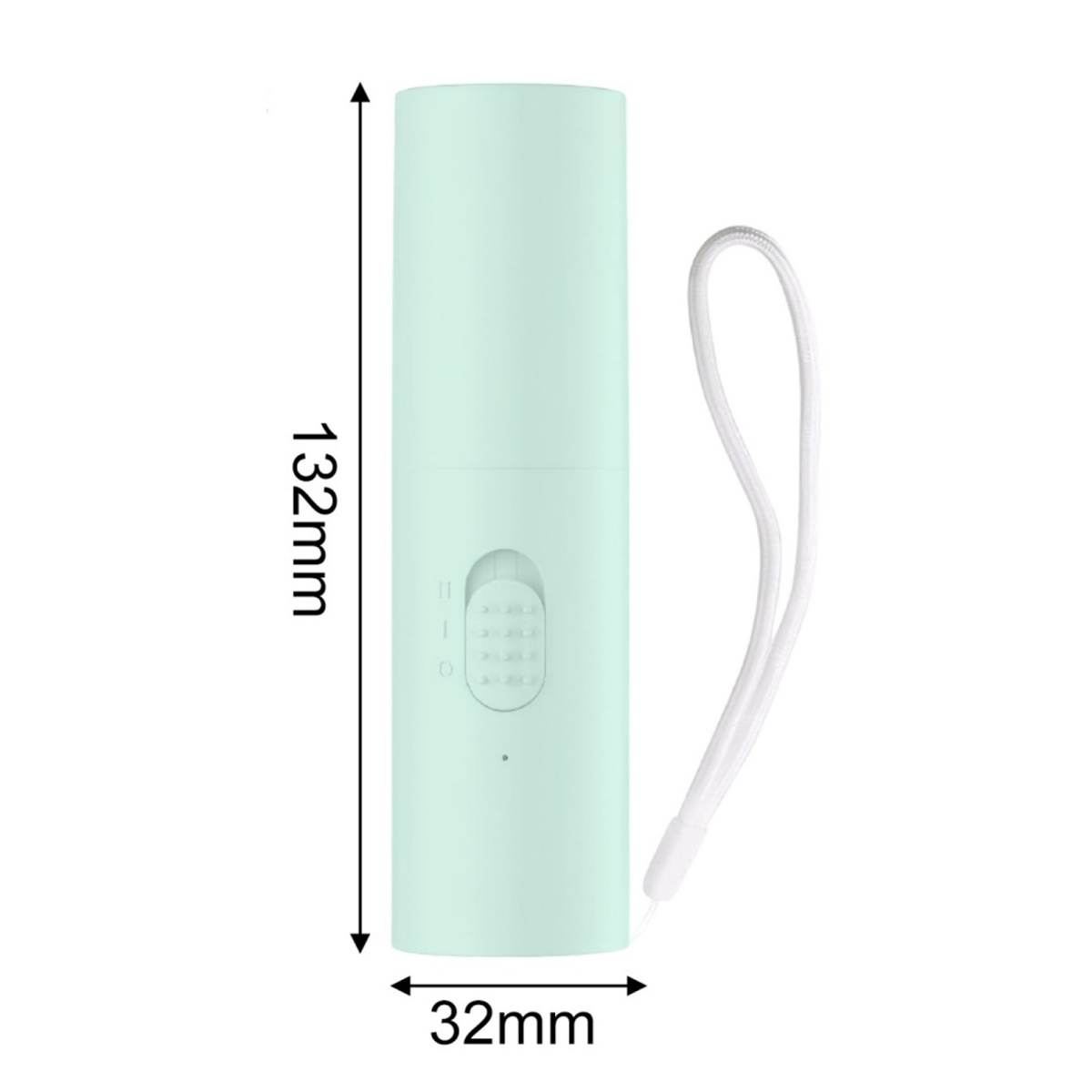 Ein Mini-Ventilator mit beschrifteten Abmessungen, der seine kompakte Größe und sein Design für die Tragbarkeit hervorhebt.