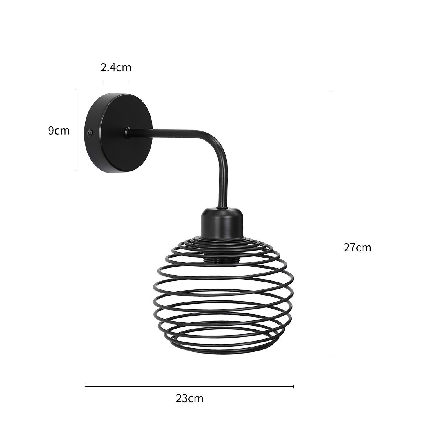 Lampada da parete nera con design a gabbia. Dimensioni: 23 cm larghezza, 27 cm altezza.