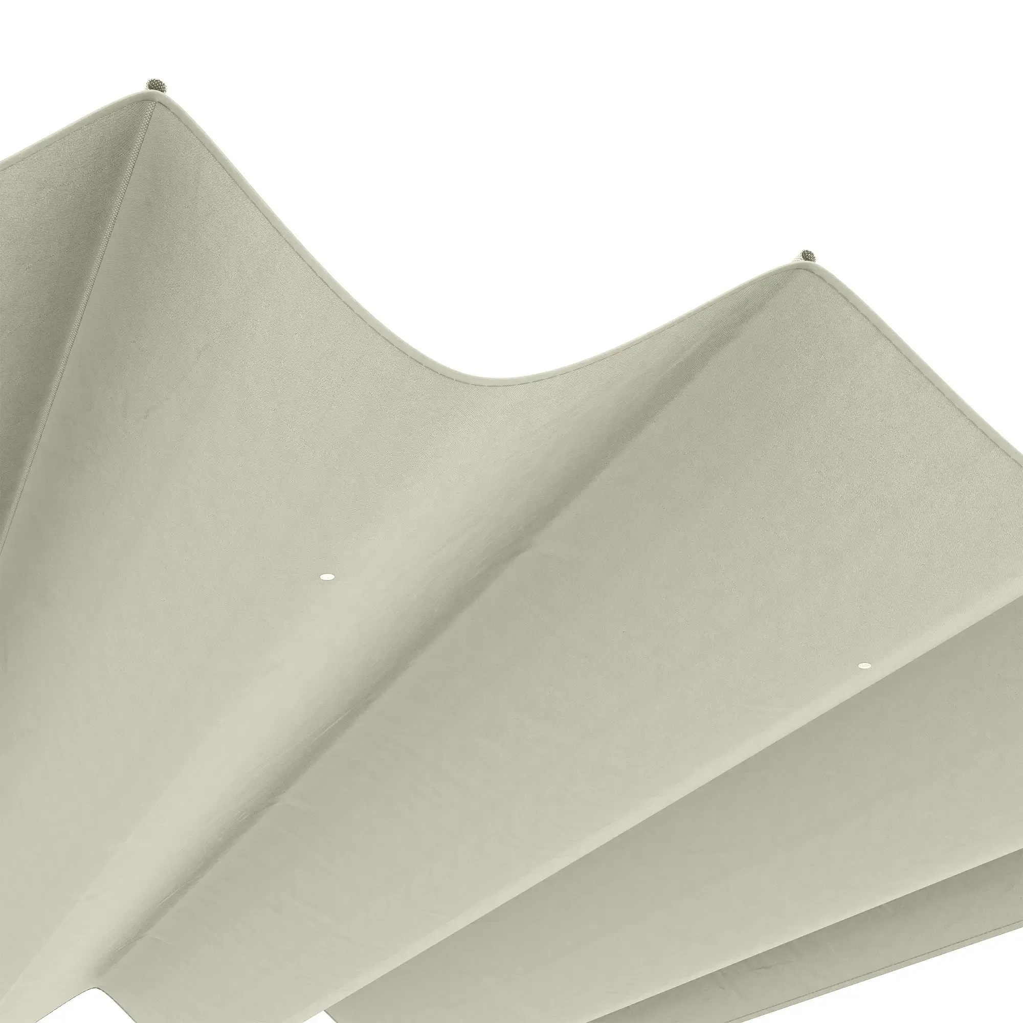 Ansicht von unten des beigen Vordachmaterials. Das Muster ist wellenförmig.