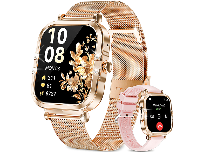 RAYOFI SR82 Smartwatch Silikon/Metall, 240 mm, Roségold/Silber