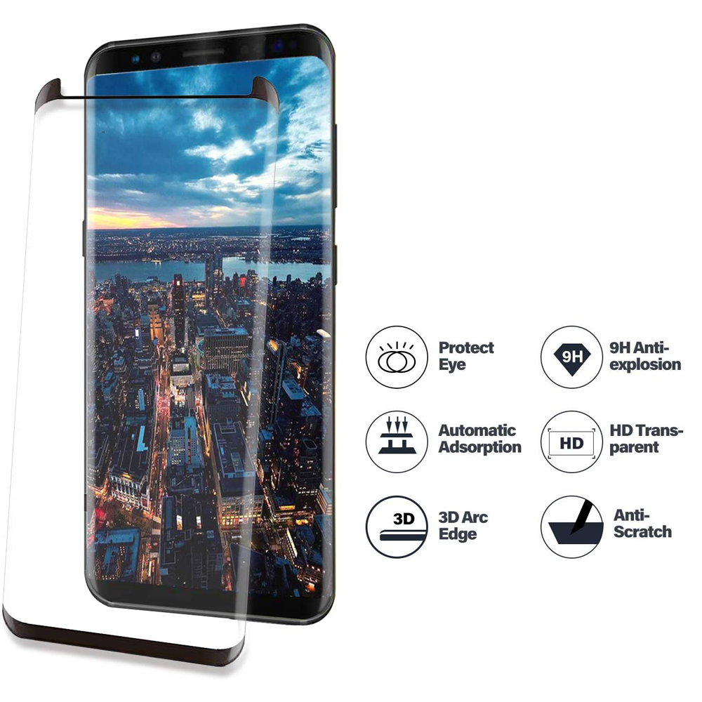 Ein Telefon mit Displayschutz. Das Telefon zeigt eine Stadtansicht. Symbole befinden sich rechts auf dem Bildschirm.