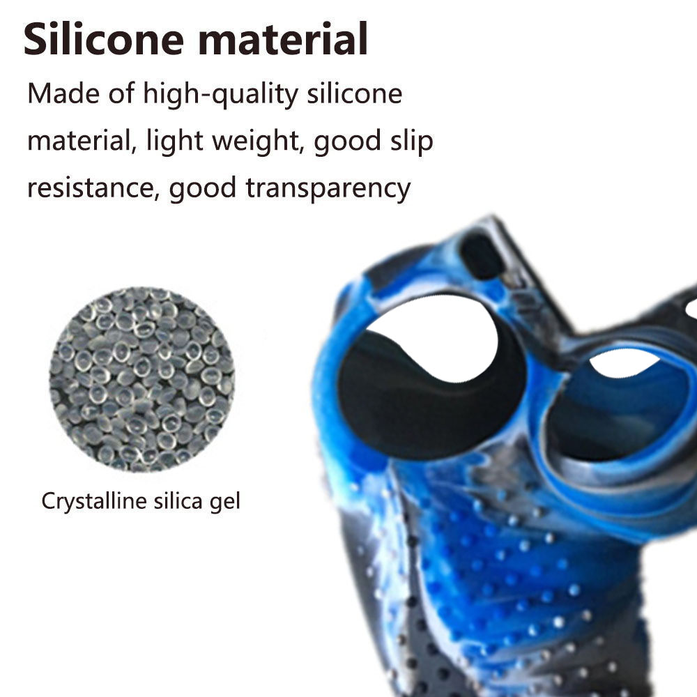 Nahaufnahme einer blauen Silikon-Controller-Abdeckung, die die Material- und Texturdetails zeigt.