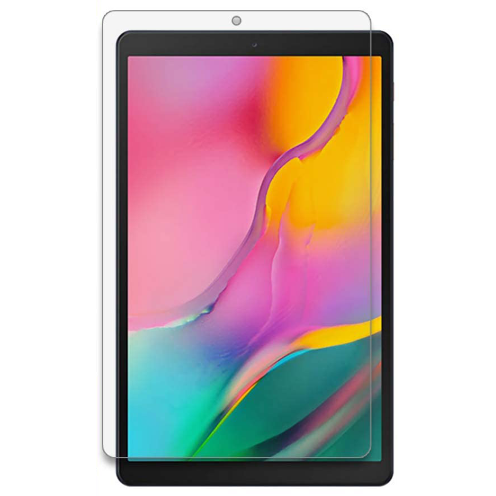 Ein Tablet mit einem Displayschutz wird gezeigt, der seinen klaren Bildschirm anzeigt.
