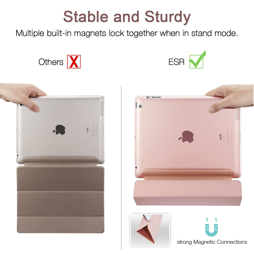 Zwei Tablets in Hüllen mit Magneten, eines grau und eines rosa, die im Standmodus Stabilität zeigen.