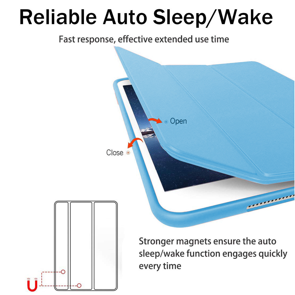 Eine hellblaue iPad-Hülle bietet zuverlässigen automatischen Schlaf-/Wachmodus, schnelle Reaktion und stärkere Magnete.