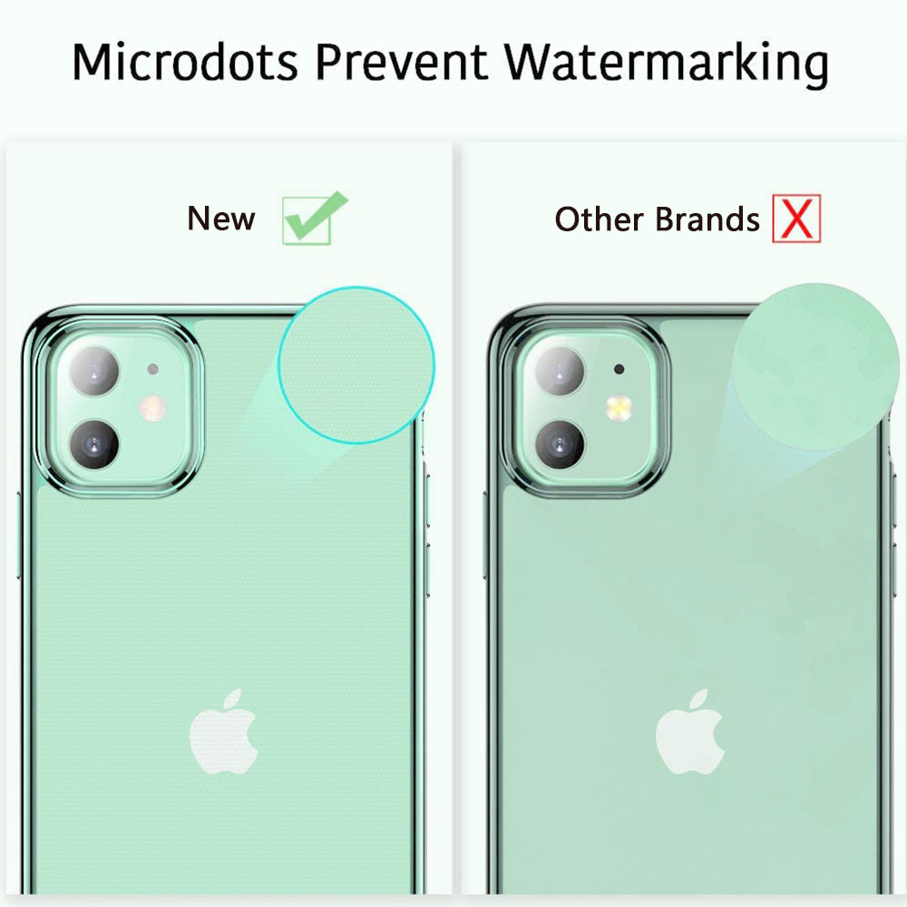Vergleich von Handyhüllen, der zeigt, wie Mikro-Punkte die Wasserzeichenbildung auf neuen Hüllen verhindern.