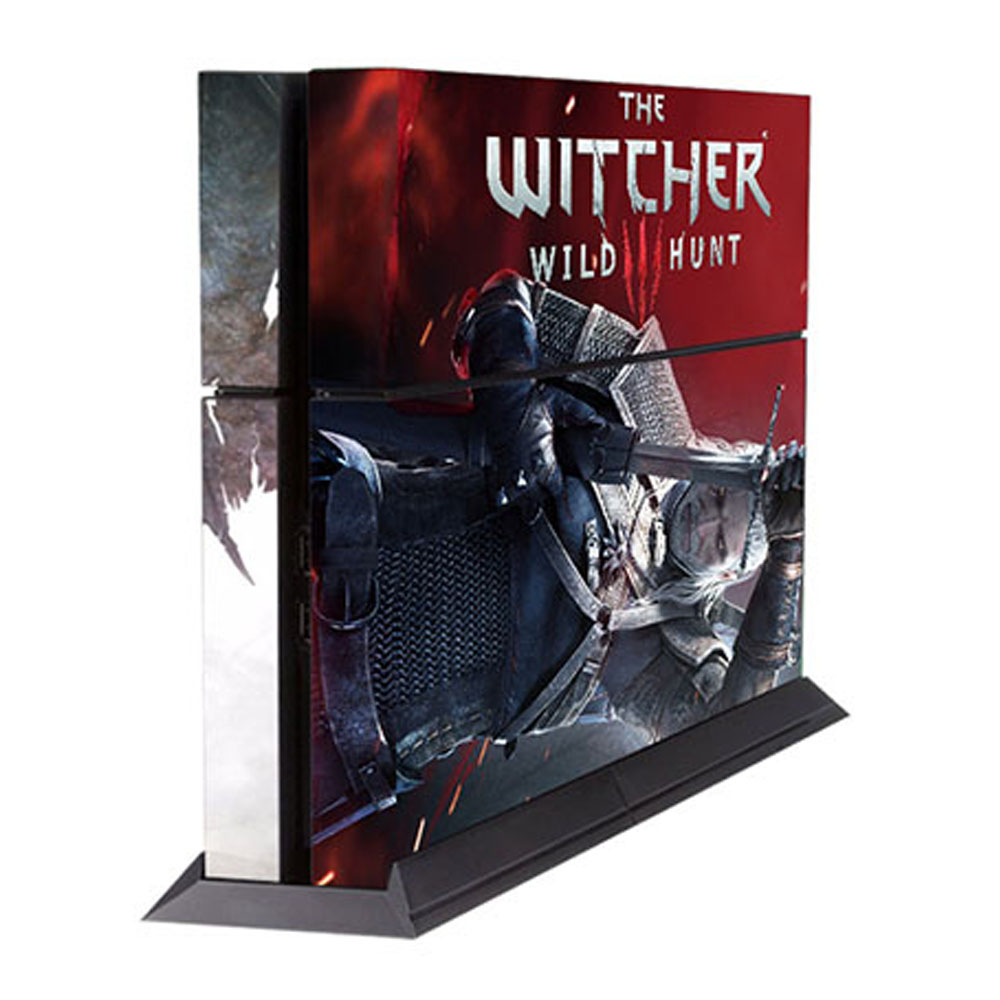 Eine Spielekonsole mit einem Witcher-Skin, der einen weißhaarigen Charakter zeigt.