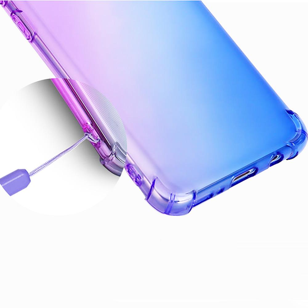 Eine Nahaufnahme der Ecke einer iPhone-Hülle, die von Lila zu Blau übergeht.