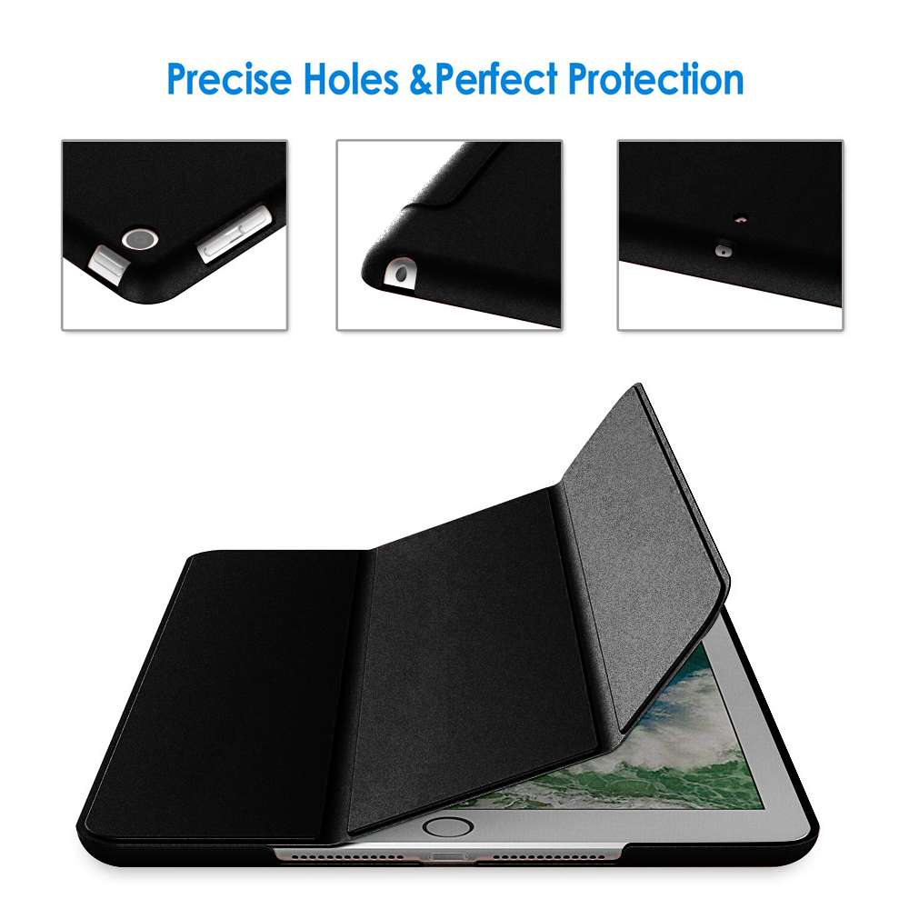 Das Bild zeigt eine schwarze Tablet-Hülle mit präzisen Löchern zum Schutz und ein Tablet im Inneren.
