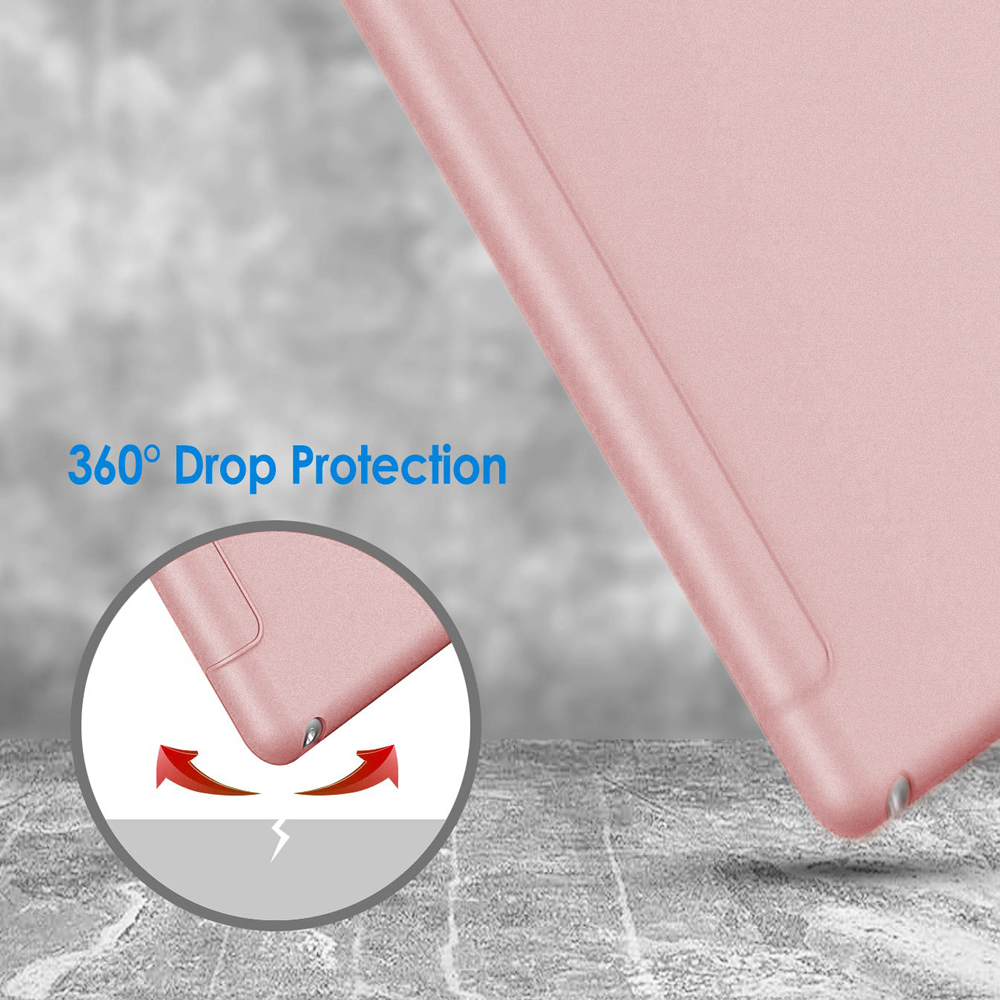 Ein rosa Tablet-Gehäuse mit abgerundeten Ecken und eine Grafik eines Kreises mit Pfeilen und einem Riss.